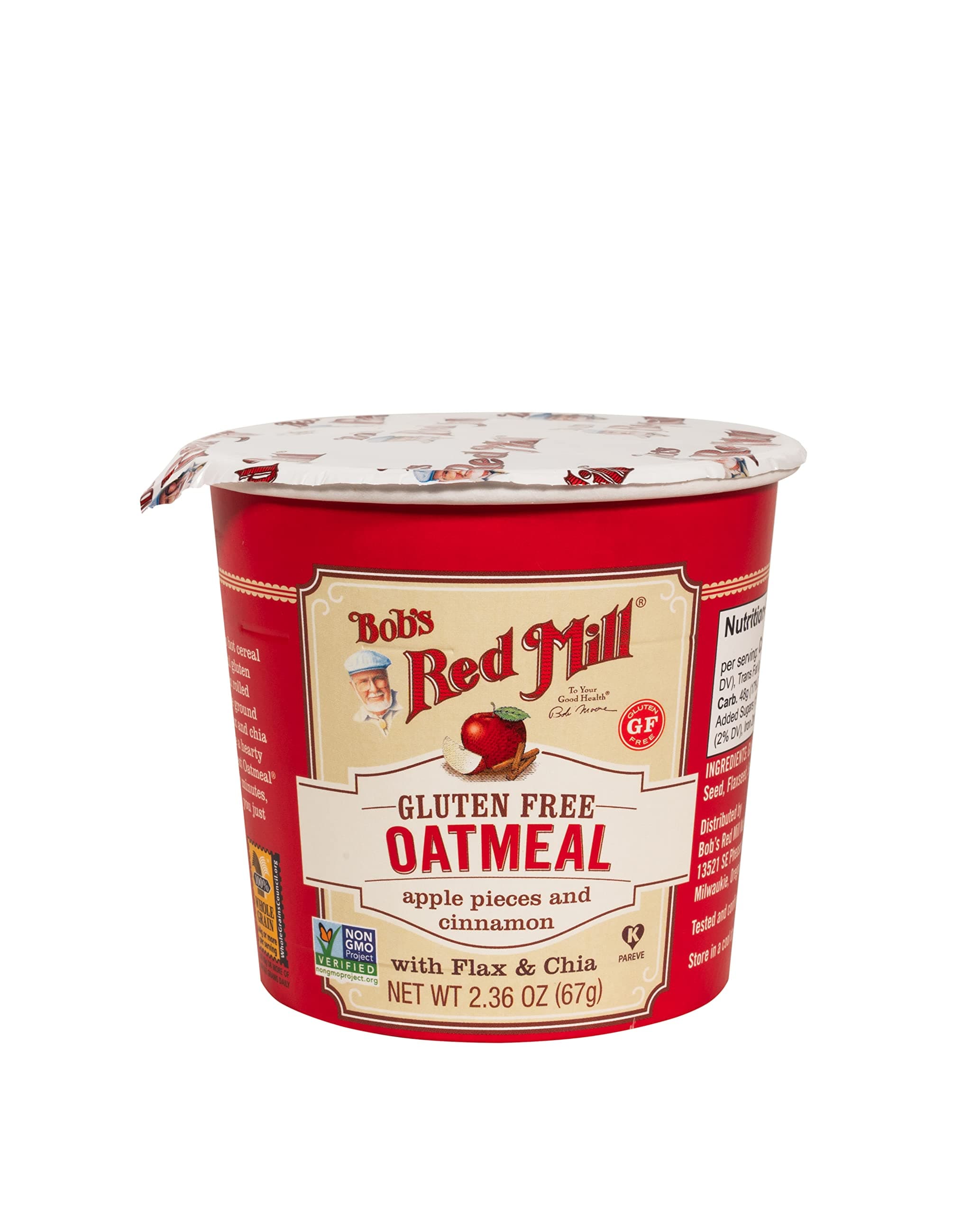 Bob's Red Mill Gluten Free Oatmeal Cup, Apple pieces and Cinnamon with Flax and Chia, 67 grams