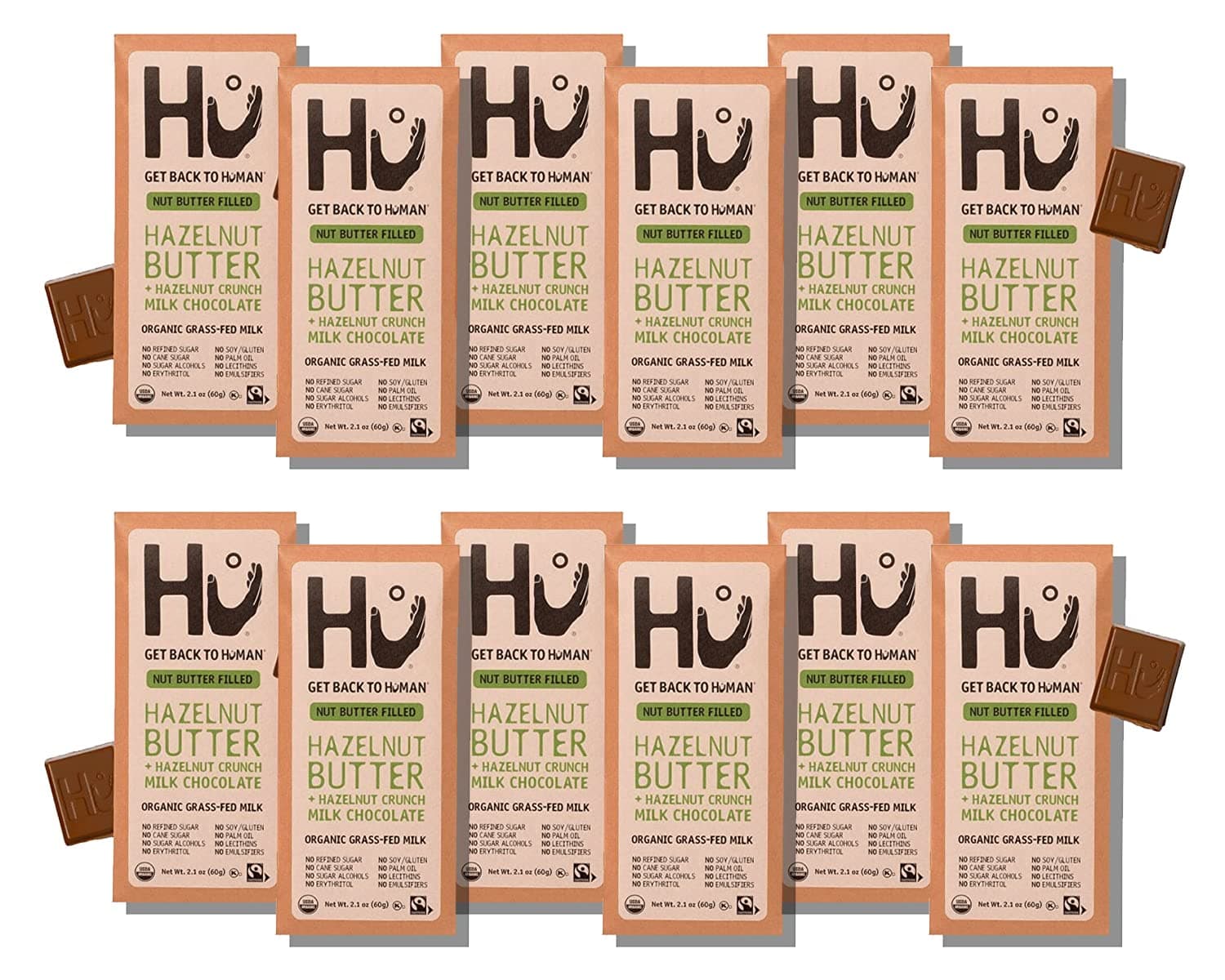 Hu Grass-Fed Milk Chocolate Bars Hazelnut Butter | Natural Ingredients, Organic Milk, Gluten Free, Paleo, Non GMO, Fair Trade Delicious Chocolate | 12 Pack | 2.1oz Each