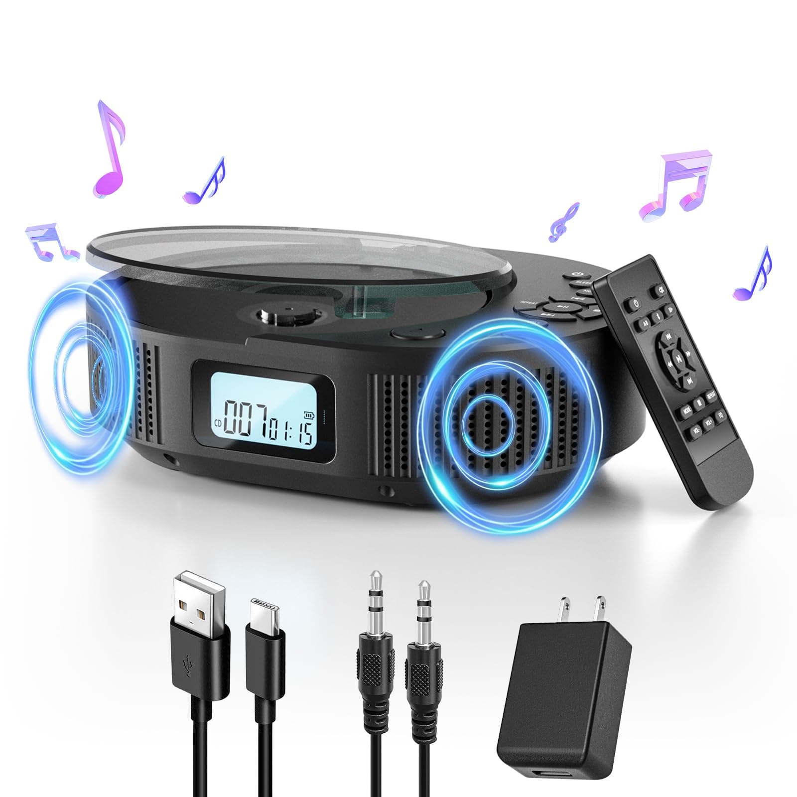 CD Player Portable, FELEMAN Upgraded 2 in 1 Portable CD Player & Bluetooth Speaker, Rechargeable Boombox CD Player for Car/Home with Remote Control