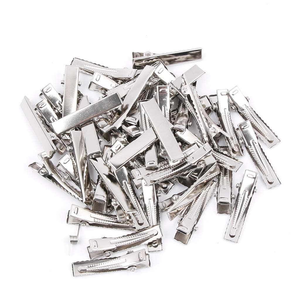 UTENEW 150 Pieces Metal Alligator Hair Clips Single Prong Silver Alligator Clips for Making Bows, Flat Top with Teeth Hairbow Accessory