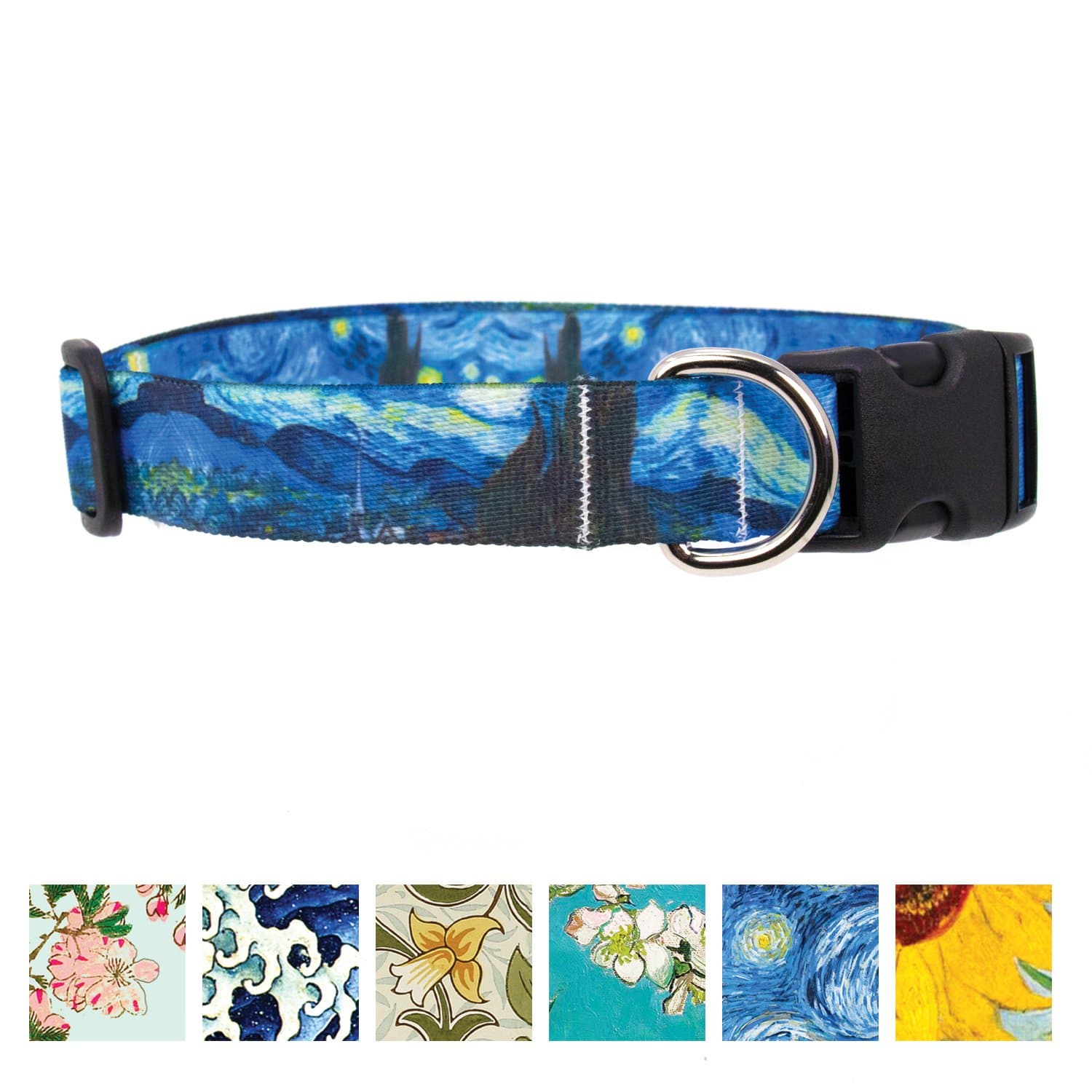 Buttonsmith Van Gogh Starry Night Dog Collar - Made in The USA - Fadeproof Permanently Bonded Printing, Military Grade Rustproof Buckle, Choice of 6 Sizes