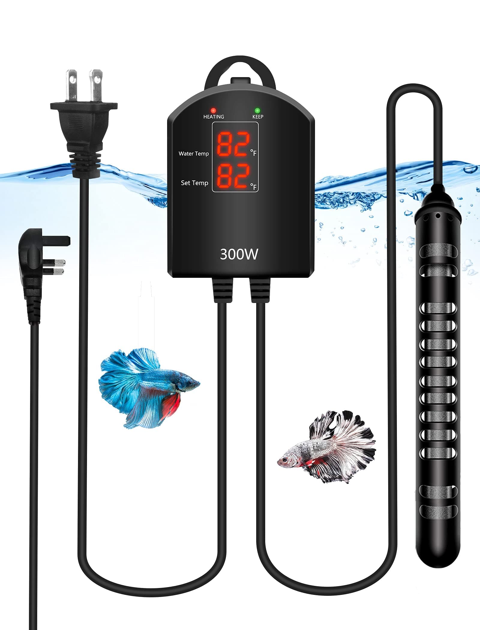JanTeel 300W LED Digital Display Aquarium Water Heater, Titanium Alloy Submersible Fish Tank Heater with Adjustable Temperature for Up to 250L Fish tanks (300W-Titanium Alloy)