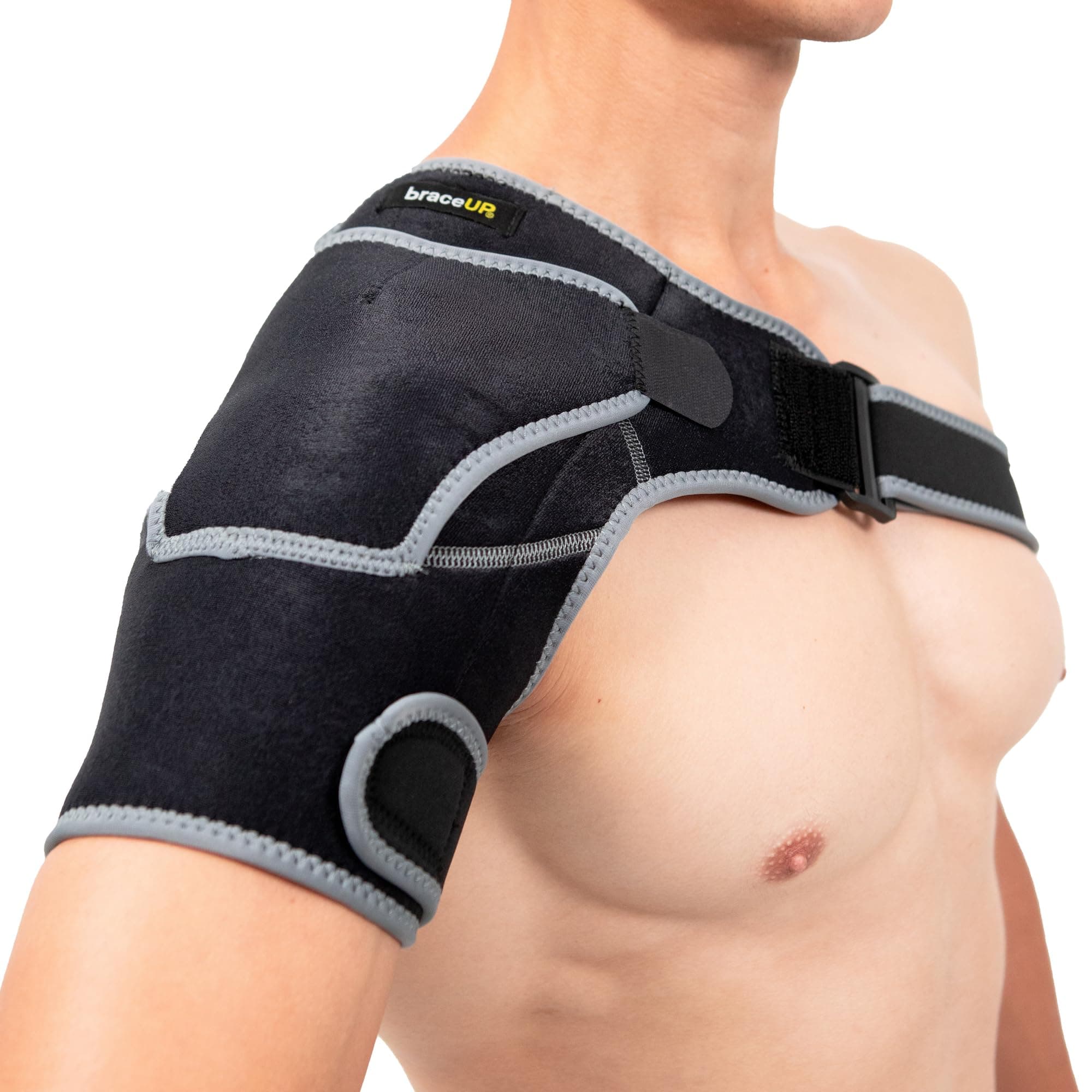 BraceUP Shoulder Brace with Adjustable Support and Ice Pad Pocket for Pain Relief, Rotator Cuff Recovery, and Injury Prevention - Ideal for Men and Women, One Size Fits Most