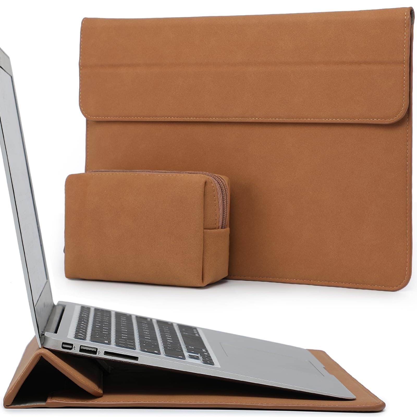 13.3-14 Inch Laptop Sleeve Case with Stand Feature for MacBook Pro 14 M5/M4/M3/M2/M1 2026-2021, MacBook Pro/Air 13.3, 13.5" 13.8" Surface Laptop, HP Spectre X360 13/14, Brown