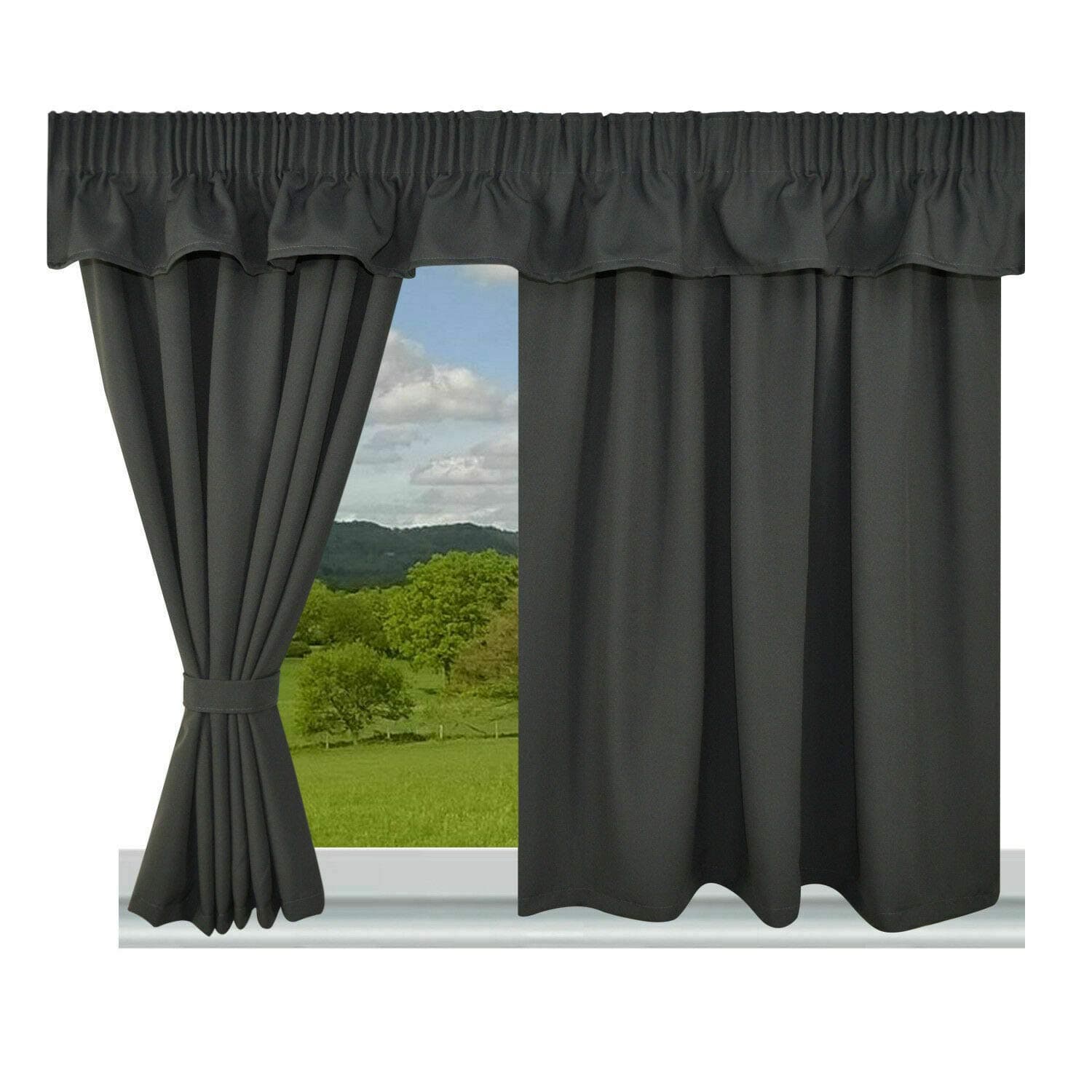 caravan Curtains Fully Lined Dark Grey in Various Sizes (44" Width x 38" Drop)