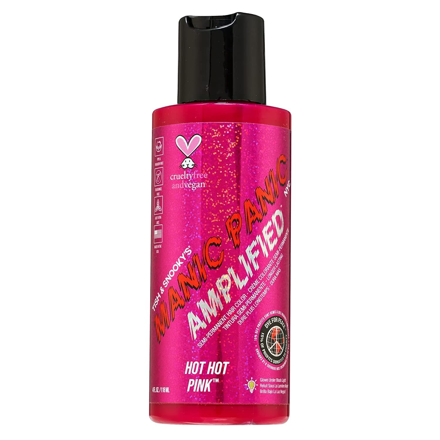 Hot Hot Pink Amplified Semi-Permanent Hair Dye - Medium Pink Color - Glows in Blacklight - Vegan, PPD & Ammonia Free
