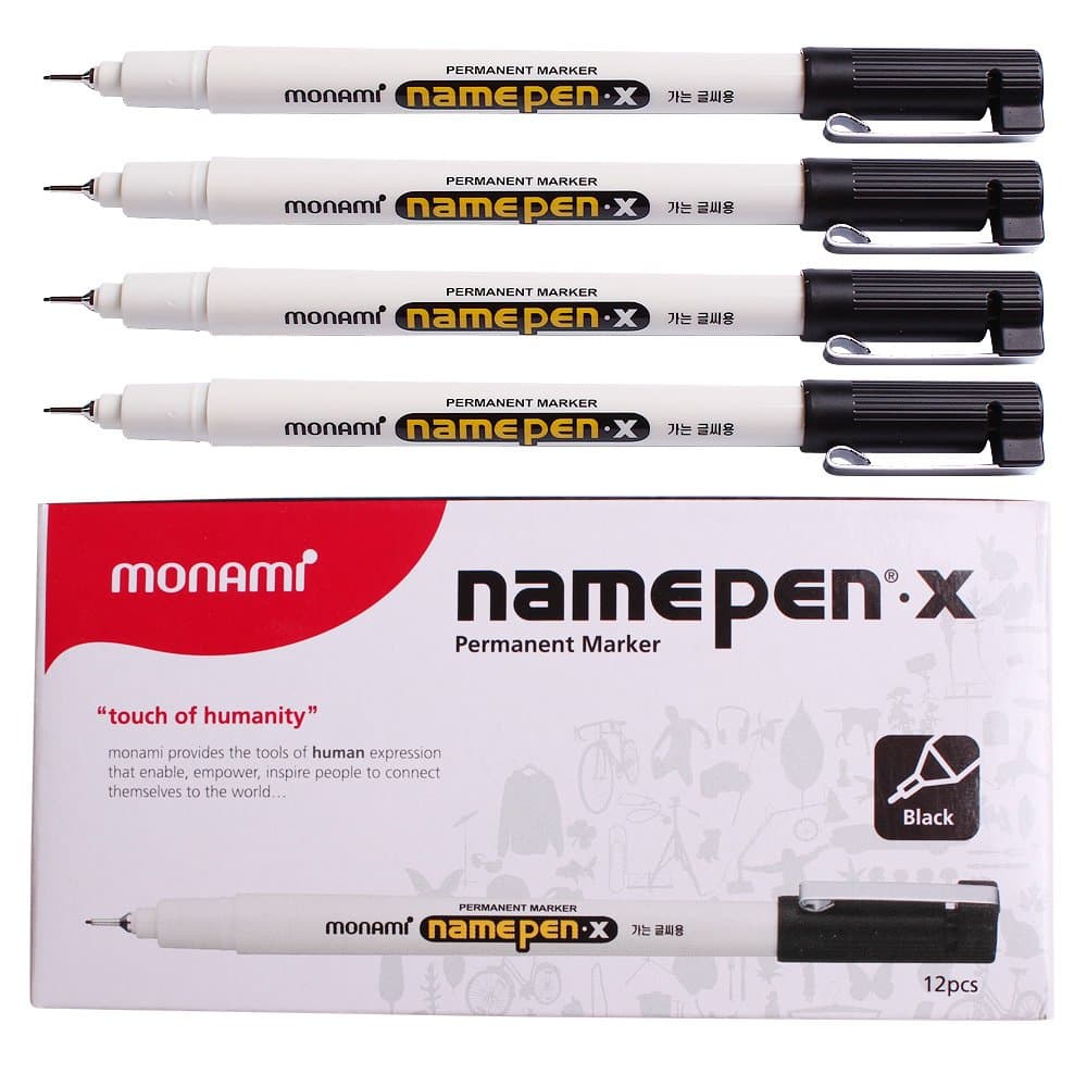Monami Name Pen X Fine/thin Permanent Marker Black Dozen Box (12pcs)
