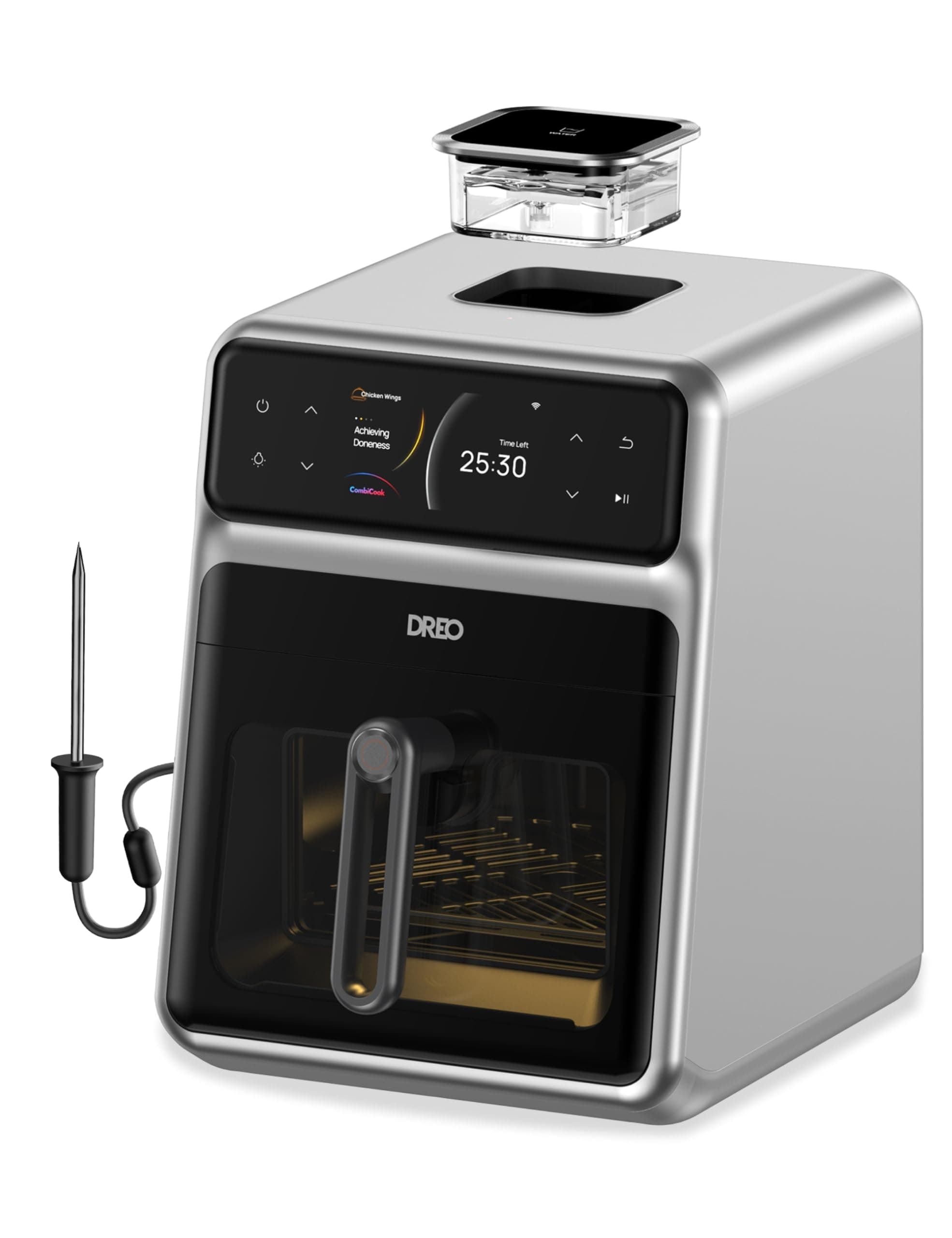 Dreo ChefMaker Combi Fryer, Cook like a pro with just the press of a button, Smart Air Fryer Cooker with Cook probe, Water Atomizer, 3 professional cooking modes, 5.7L