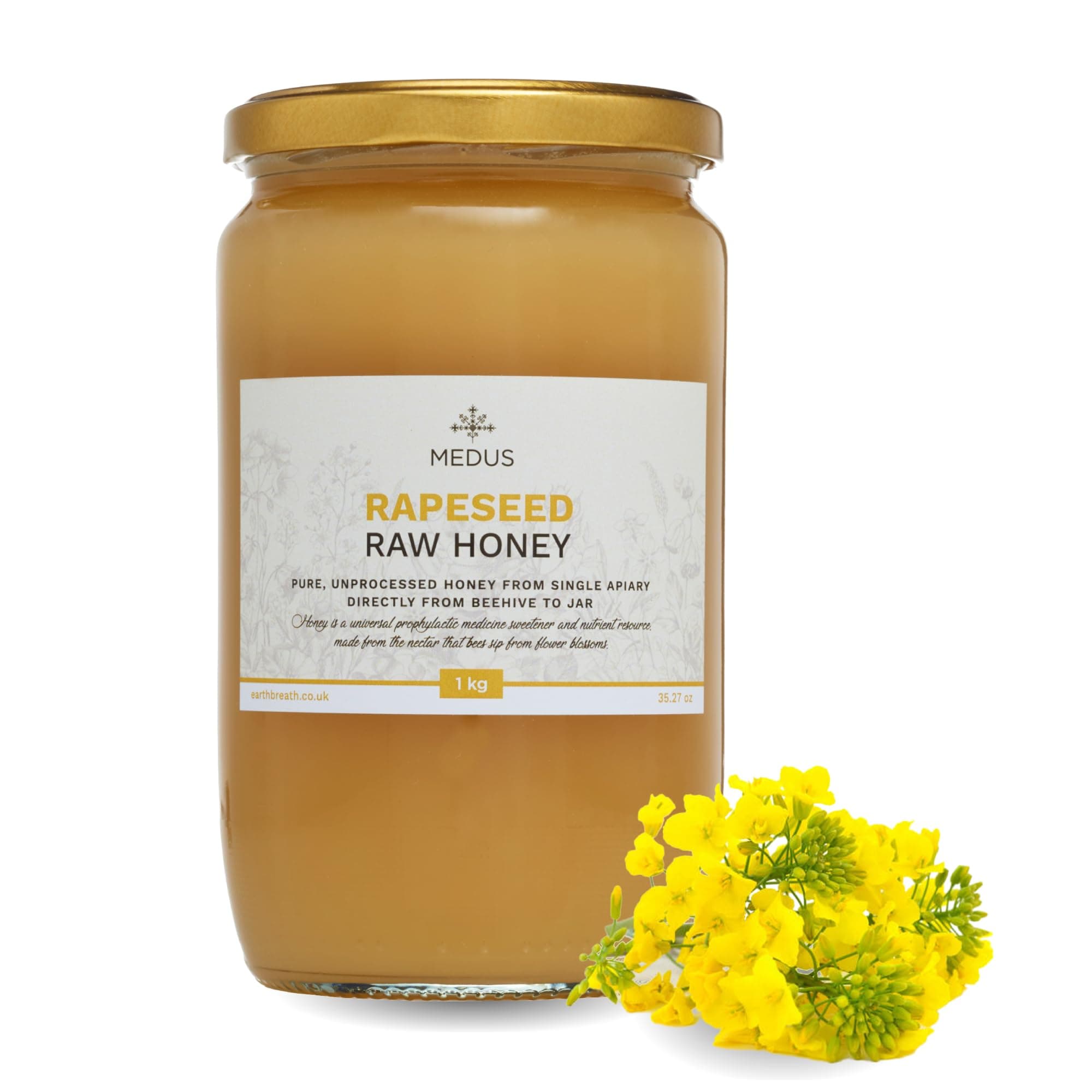 Rapeseed Raw Honey - Oilseed Canola - 1kg - Pure, Unprocessed, Unpasteurised - From Single Apiary - Natural Healthy Sweetener for Cooking, Coffe, Tea, Juice, Drinks, Food