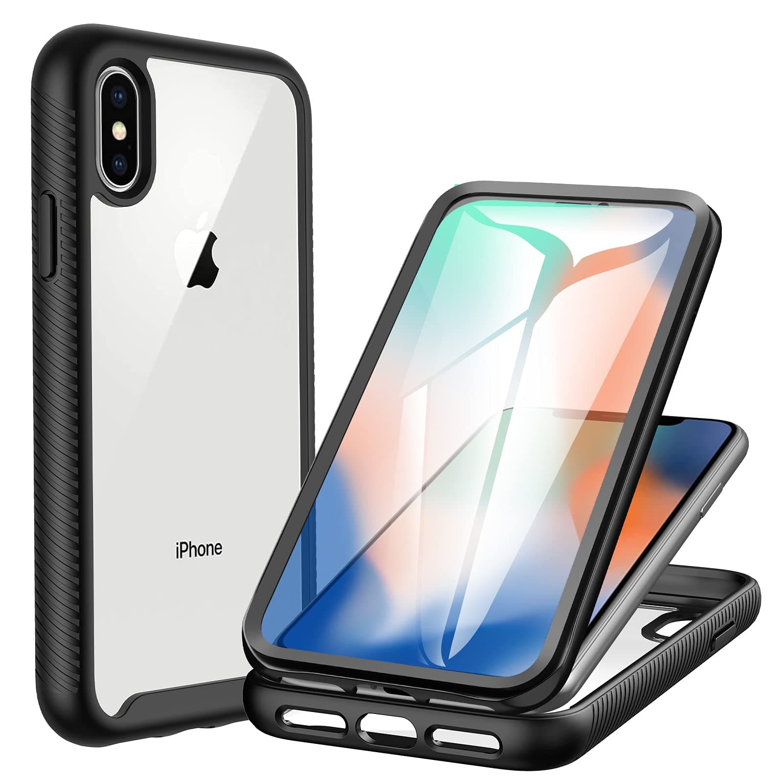 CENHUFO Compatible with iPhone X/XS Case, with Built-in Screen Protector Military Grade Protection Shockproof Clear Cover 360° Full Body Protective Case for iPhone X/XS 5.8 inch -Black