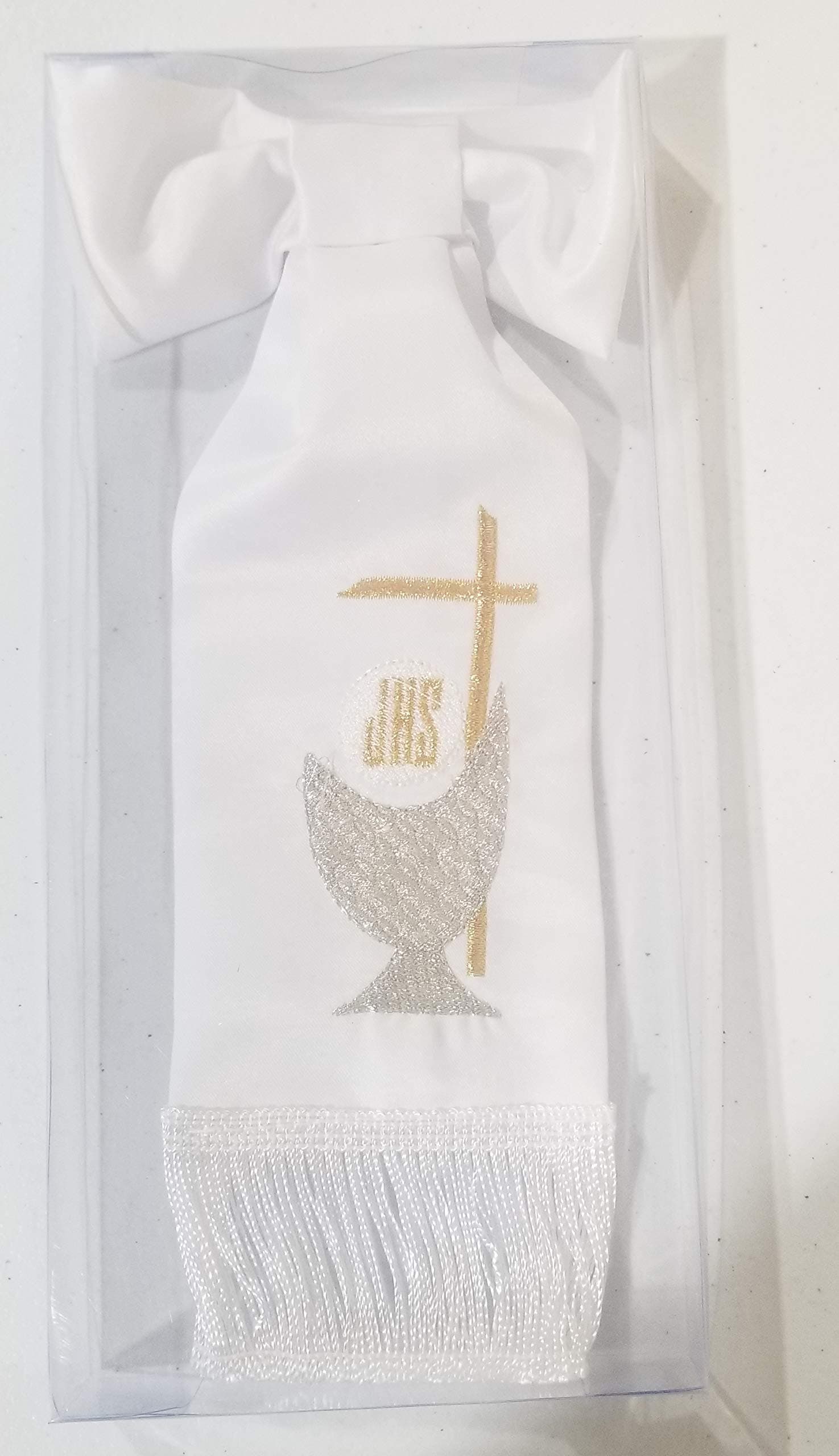 First Holy Communion Armband with Embroidered Boy Handmade Accents Gold Silver Chalice Crucifix Gift