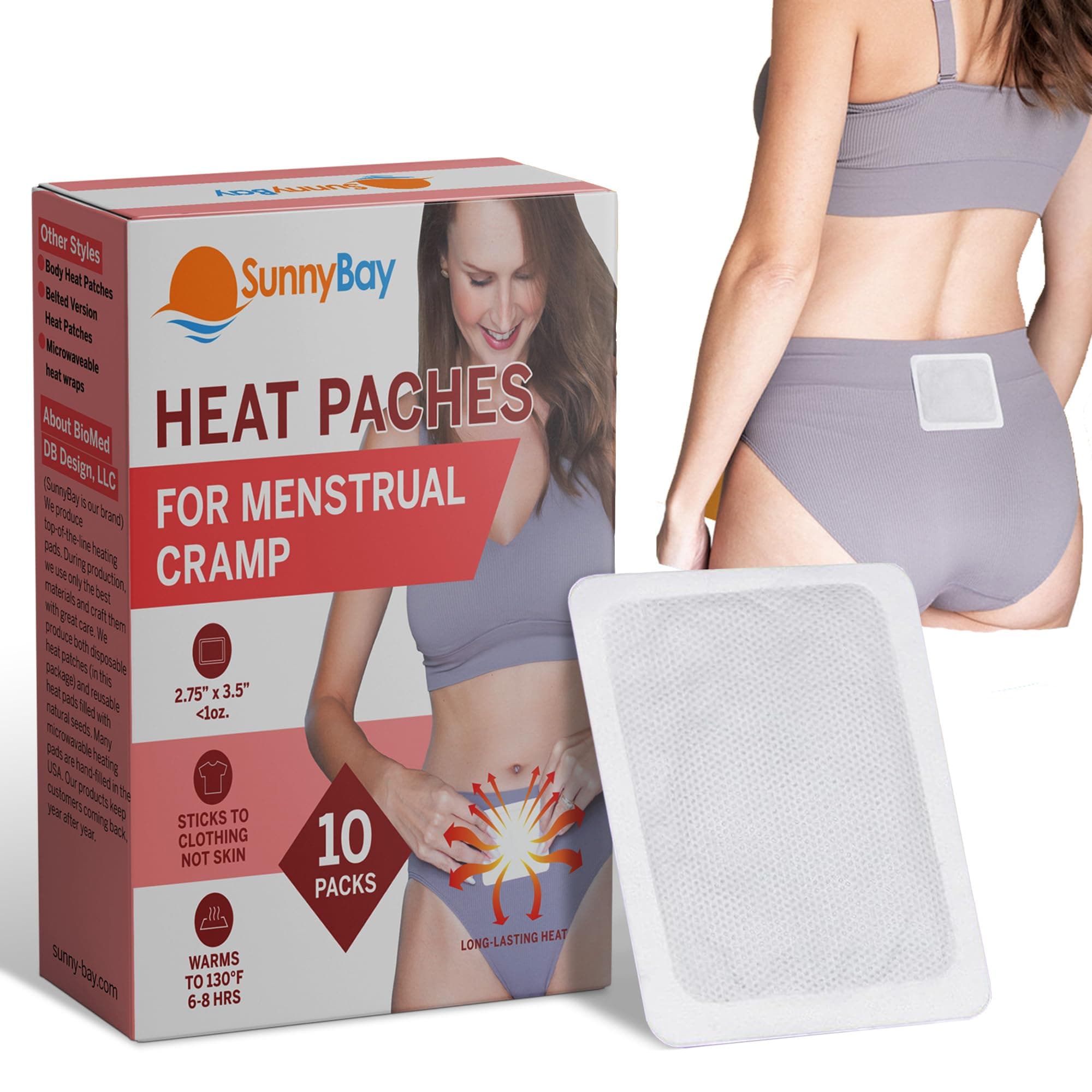 Heat Patches for Menstrual Cramp, Air-Activated Adhesive Heat Pads for Period, 130 F Warmth up to 8 Hours, Stick to Clothing Not Skin, 2.75 x3.5 inches, 10-Count