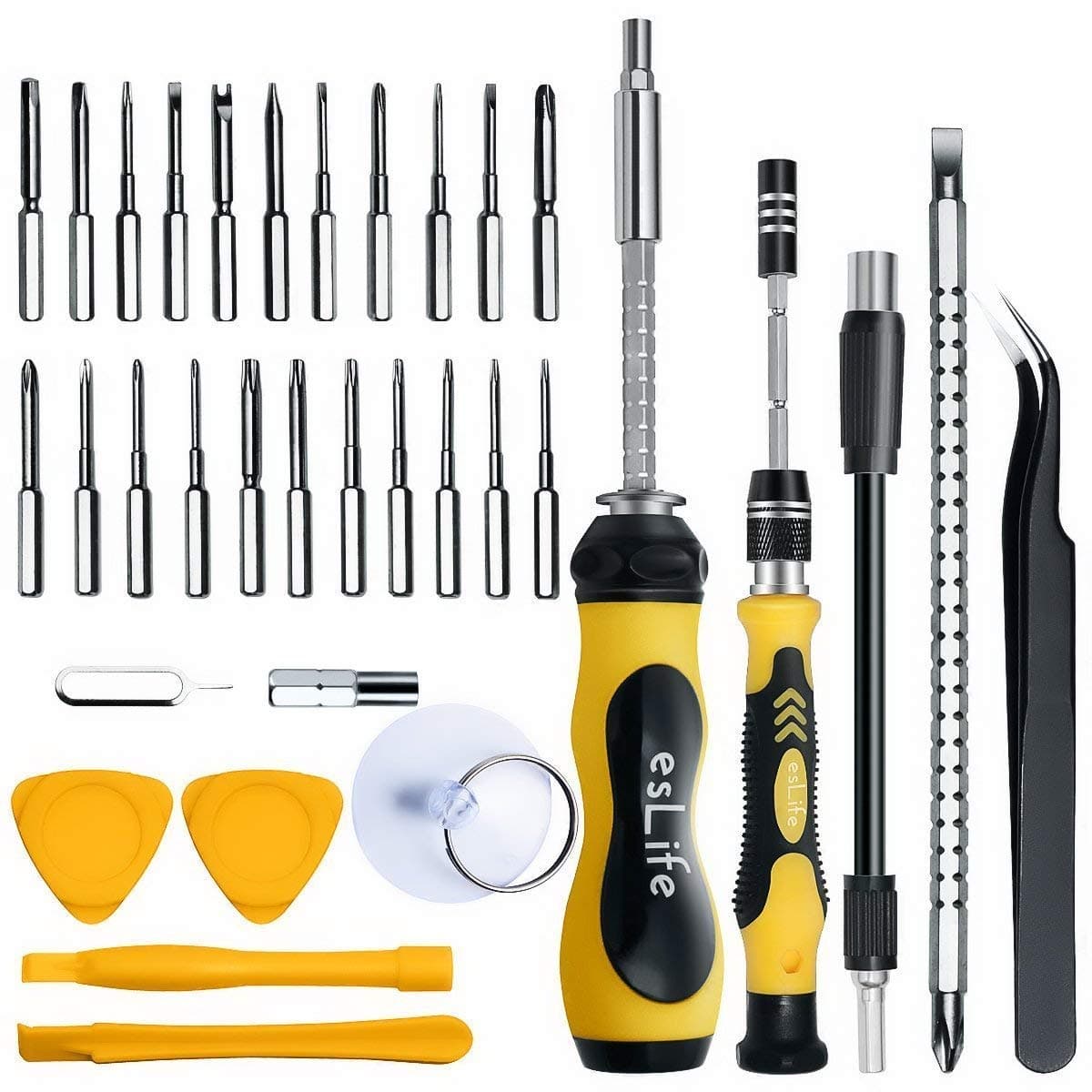 esLife Portable Screwdriver Set 36 in 1 Magnet Driver Tools with Dual Handles, 22 Long Precision Bits and Extension Kits for for PC, Laptop, Tablet, PDA, Mobile Phone, Glasses, Watch, Cameras, Electronic Toys & Other Electronics