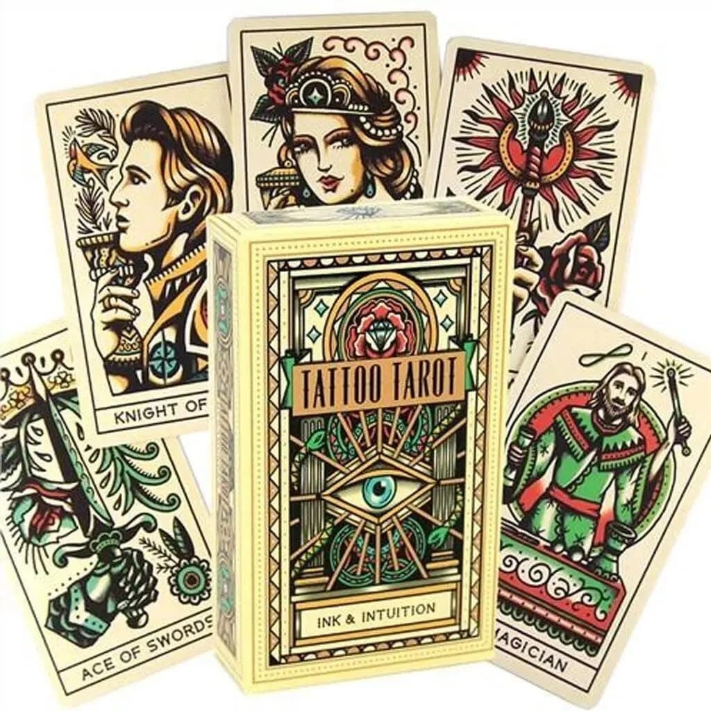 LarioxTattoo Tarot 78 Tarot Cards Tattoo Tarot Ink & Intuition Cards Beautifully ilustrated Set of Featuring Vintage Tattoo Deck Tarot Game (Tattoo Tarot)