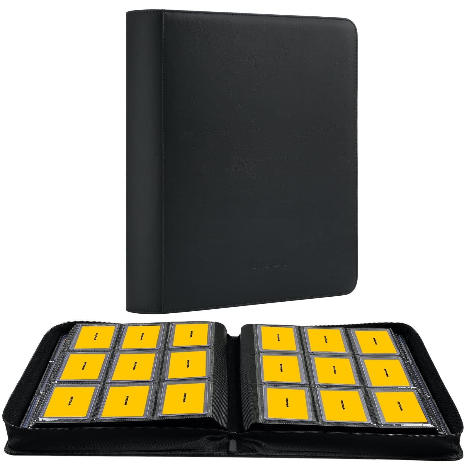 9-Pocket Black Leather Display Album, Holds 360 3x4 Toploaders, Protective and Convenient