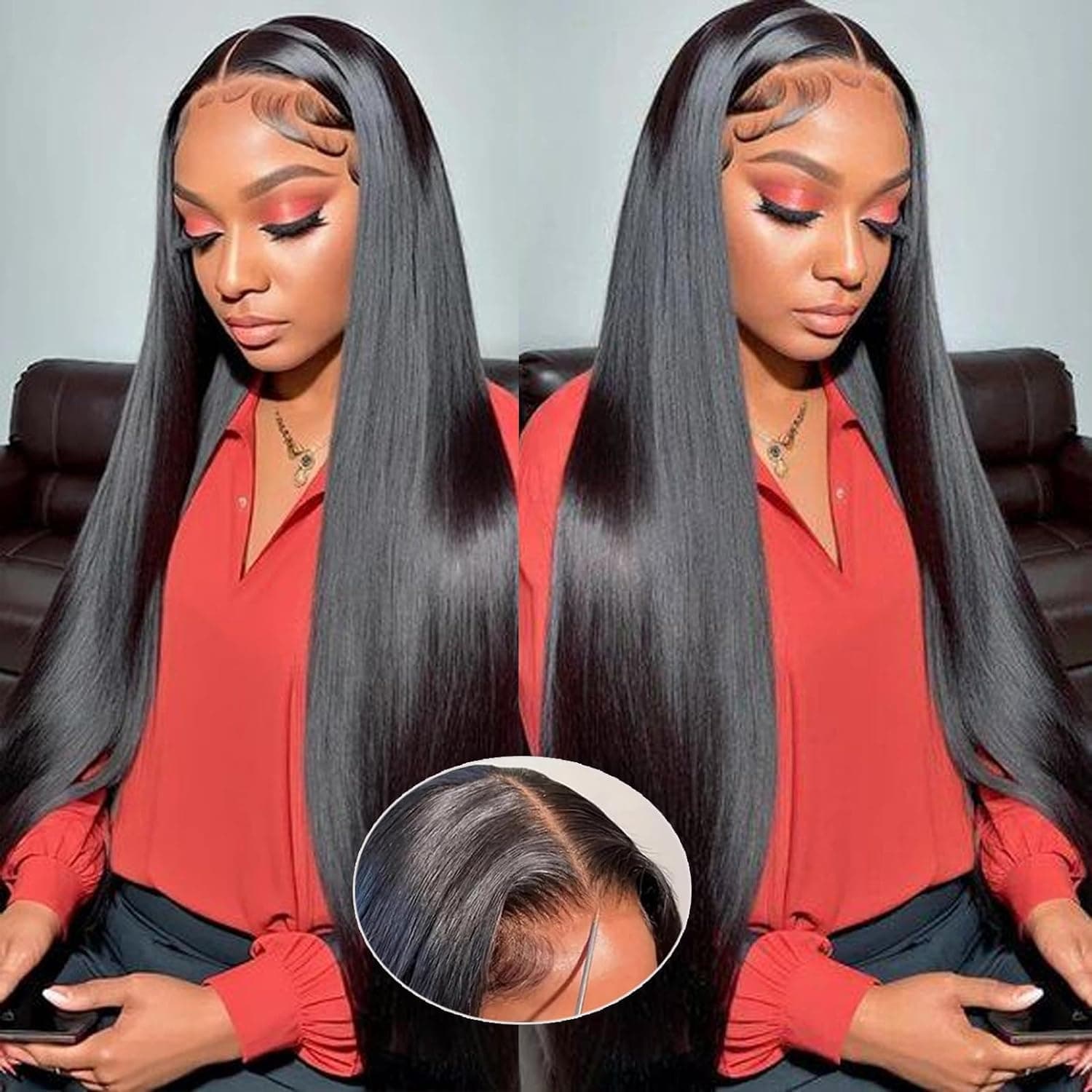 CHEETAHBEAUTYStraight Glueless Wigs Human Hair Pre Plucked 5x5 HD Lace Closure Wigs Human Hair for Black Women Pre Cut Lace for Beginners With Baby Hair 220% Density(24inch)