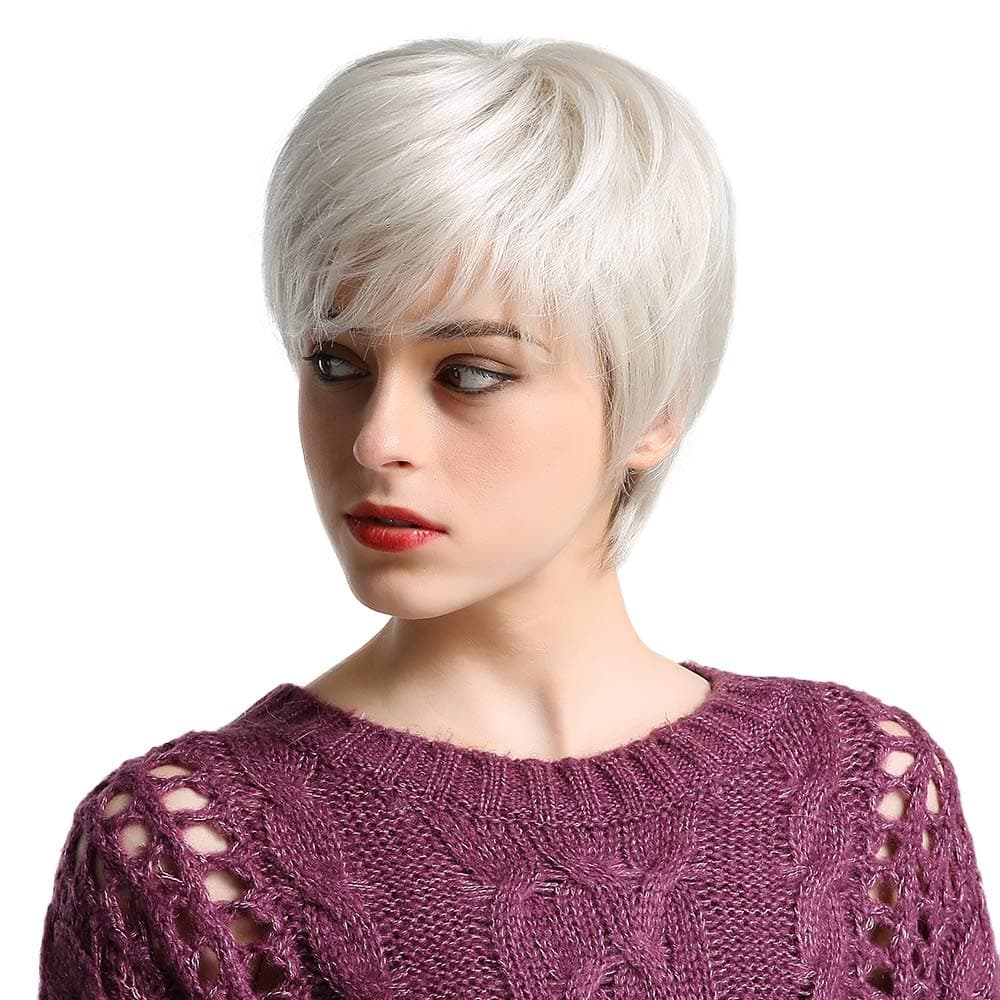 Emmor Short Grey Human Hair Wigs for Women Natural Pixie Cut Wig, Daily Hair