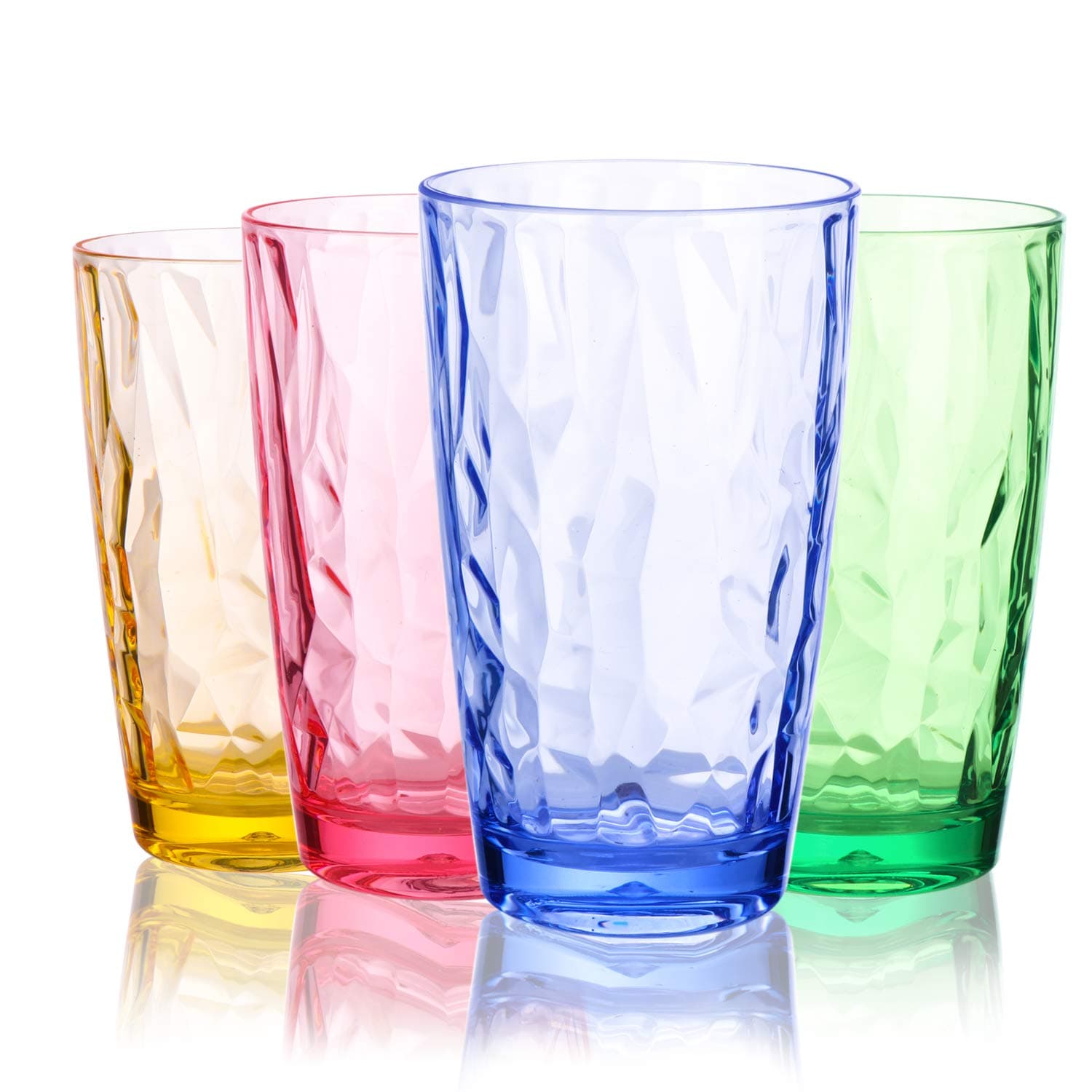 Vuisut Plastic Glasses Tumblers Set of 4 - Highball Glass Large Stackable Coloured Picnic Tumblers Reusable Dishwasher Safe BPA Free (16OZ Color)