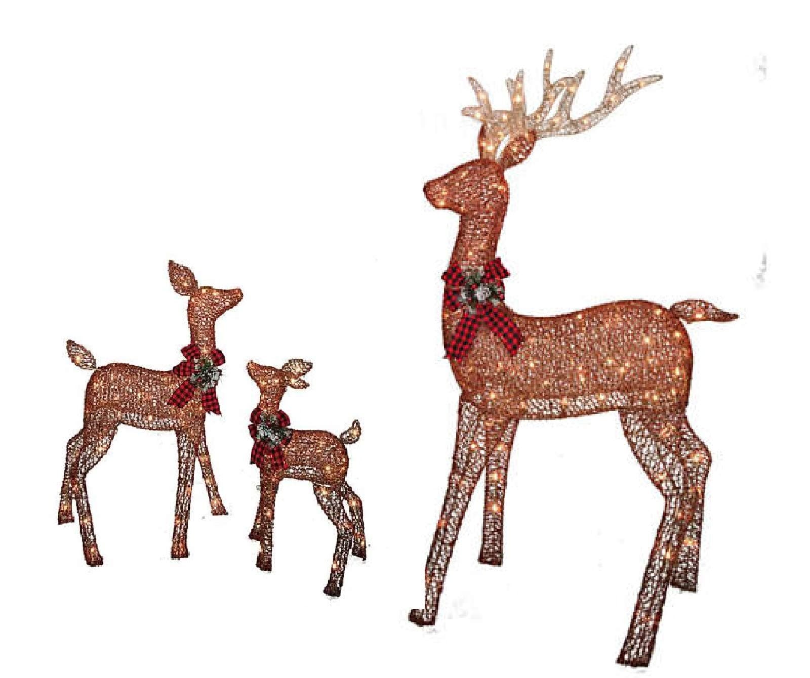 Christmas REINDEER FAMILY 3 piece SET, Includes Glittering Gold Buck, Doe and Baby Deer Patio Sculpture for your Outdoor Winter Holiday Lawn Decoration Yard Art