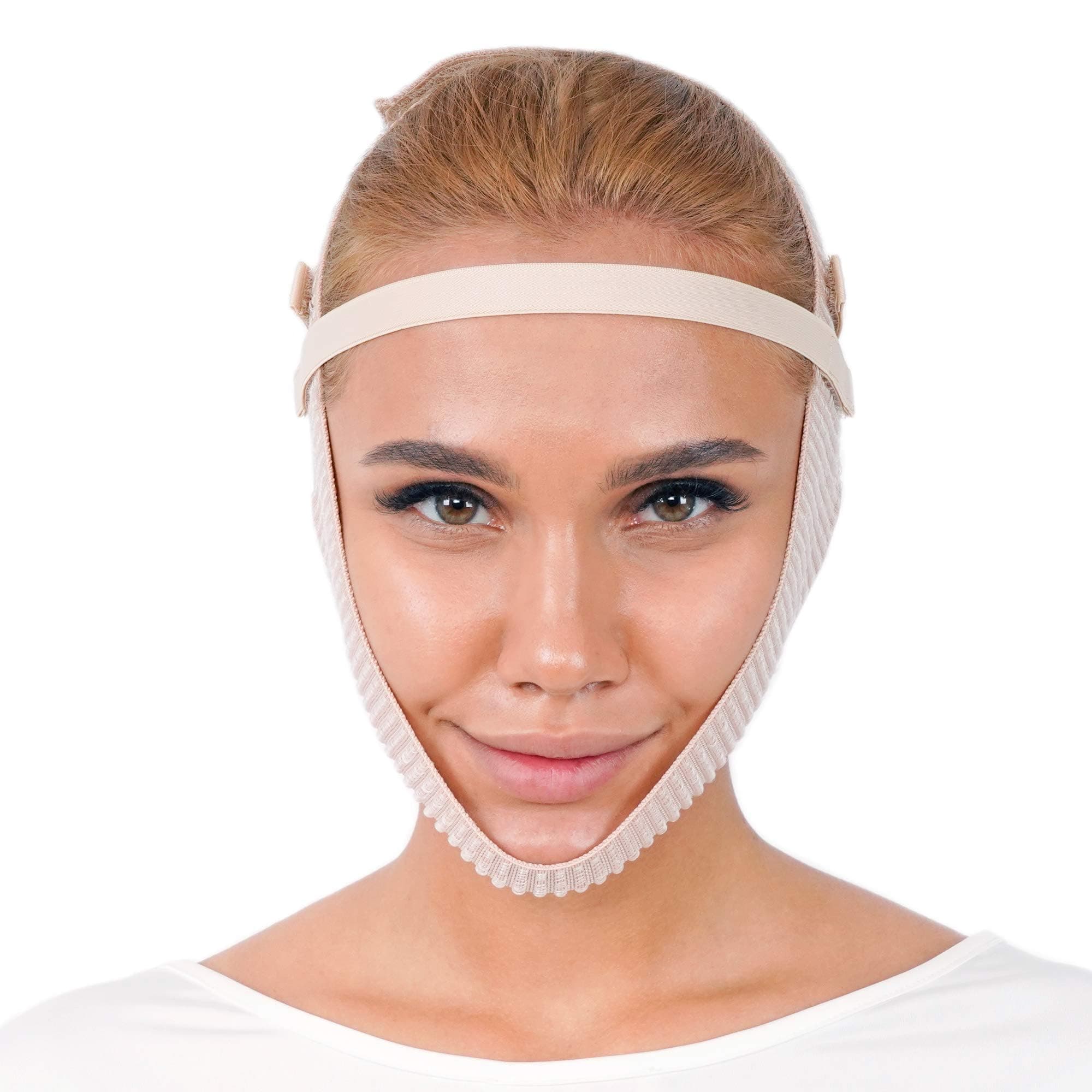 invera Post Surgery Chin Compression Garment, Chin Strap Band, Face Lift Kit, Chin Lift, Face Slimmer, Jowl Tightening (Beige)
