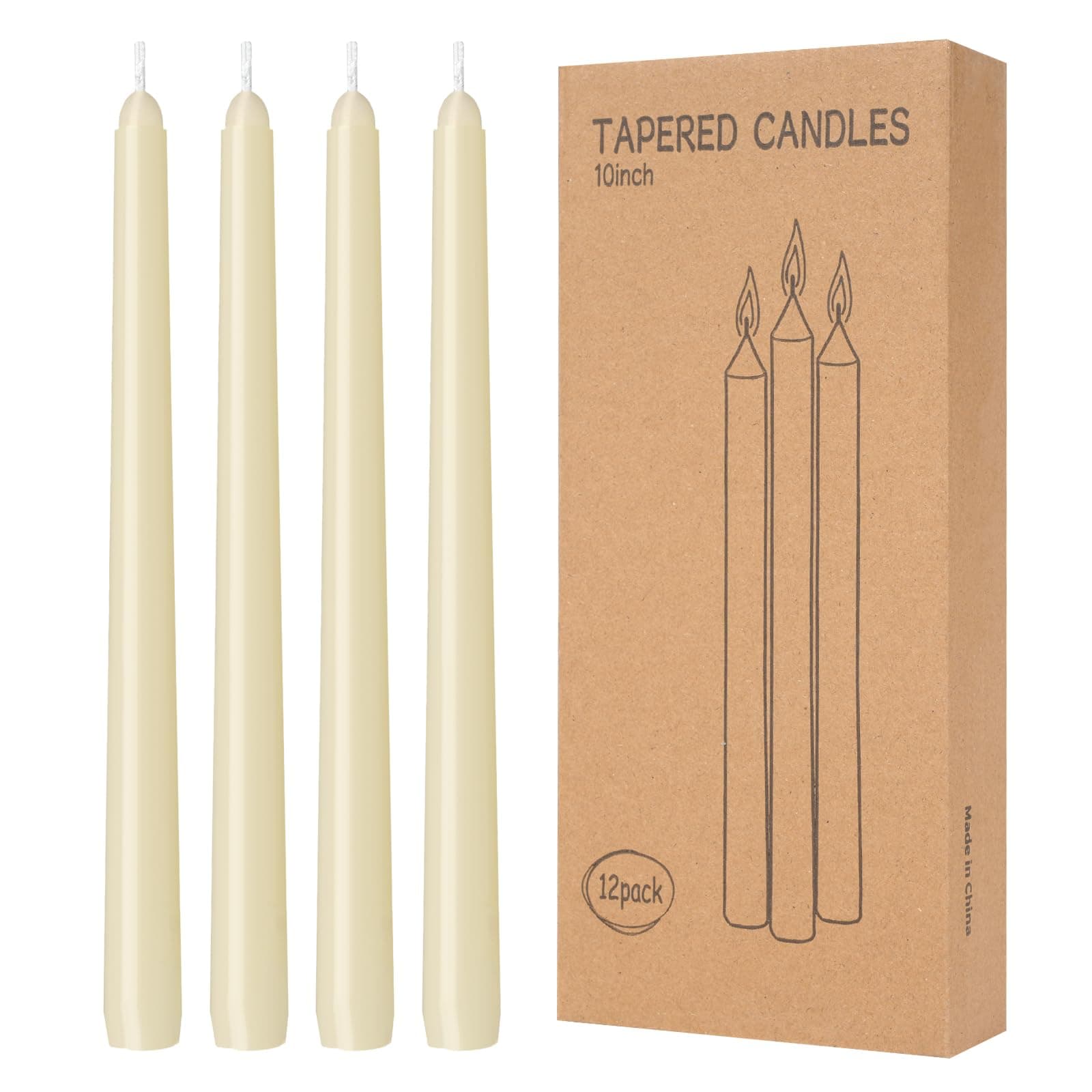 12 Pack Lvory Taper Candles 10 inch - Taper Candles Dripless, Smokeless, Unscented - 8 Hours Long Burning - Hand Poured Tall Candlesticks - Perfect for Home Decor, Weddings, and Special Occasions