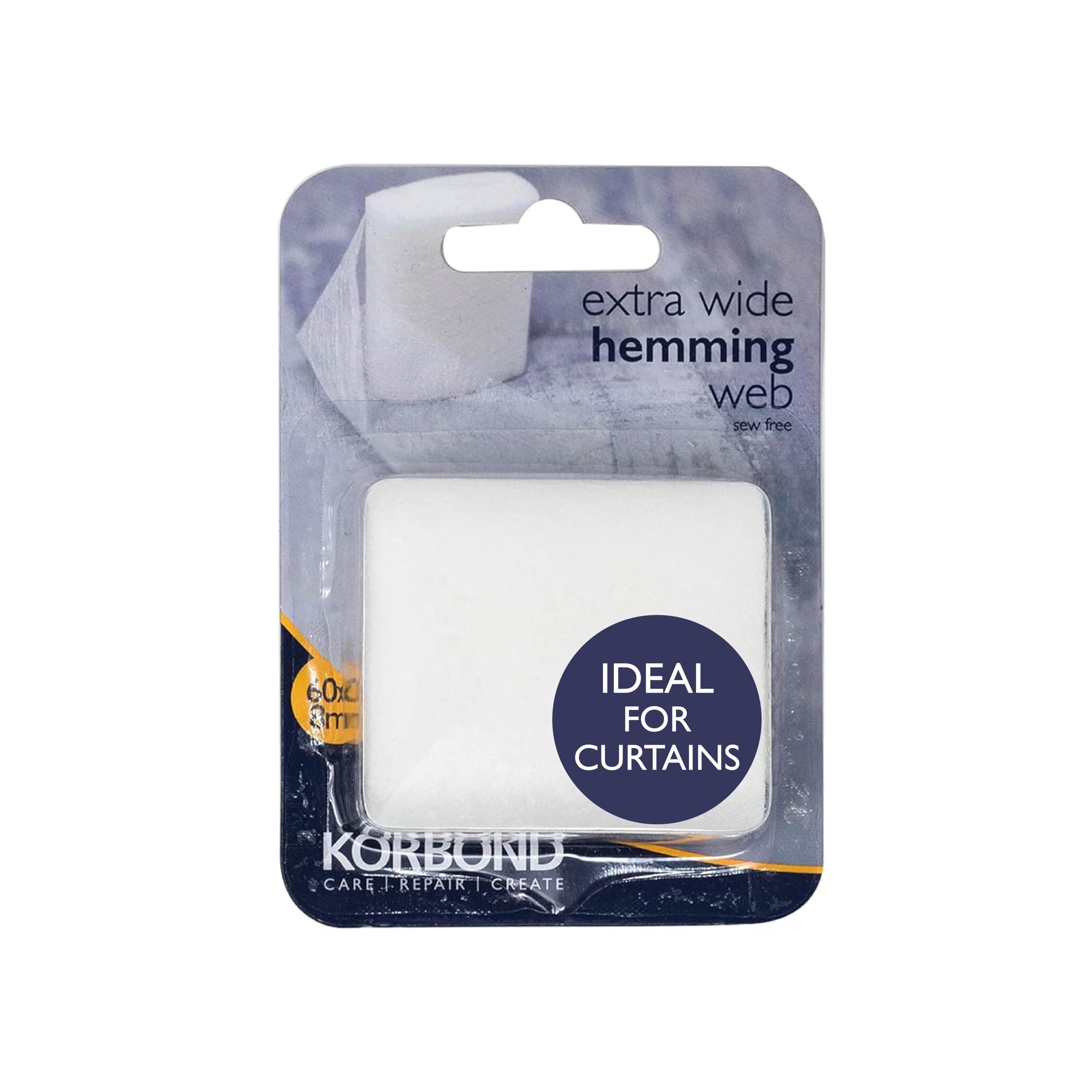 Korbond Extra Wide Hemming Web – 60mm x 8m - Invisible Mending Tape for Fabric Curtains - Iron On Hem Tape - NO Sewing Required Adhesive Fabric Tape, Webbing Tape, Hemming Tape