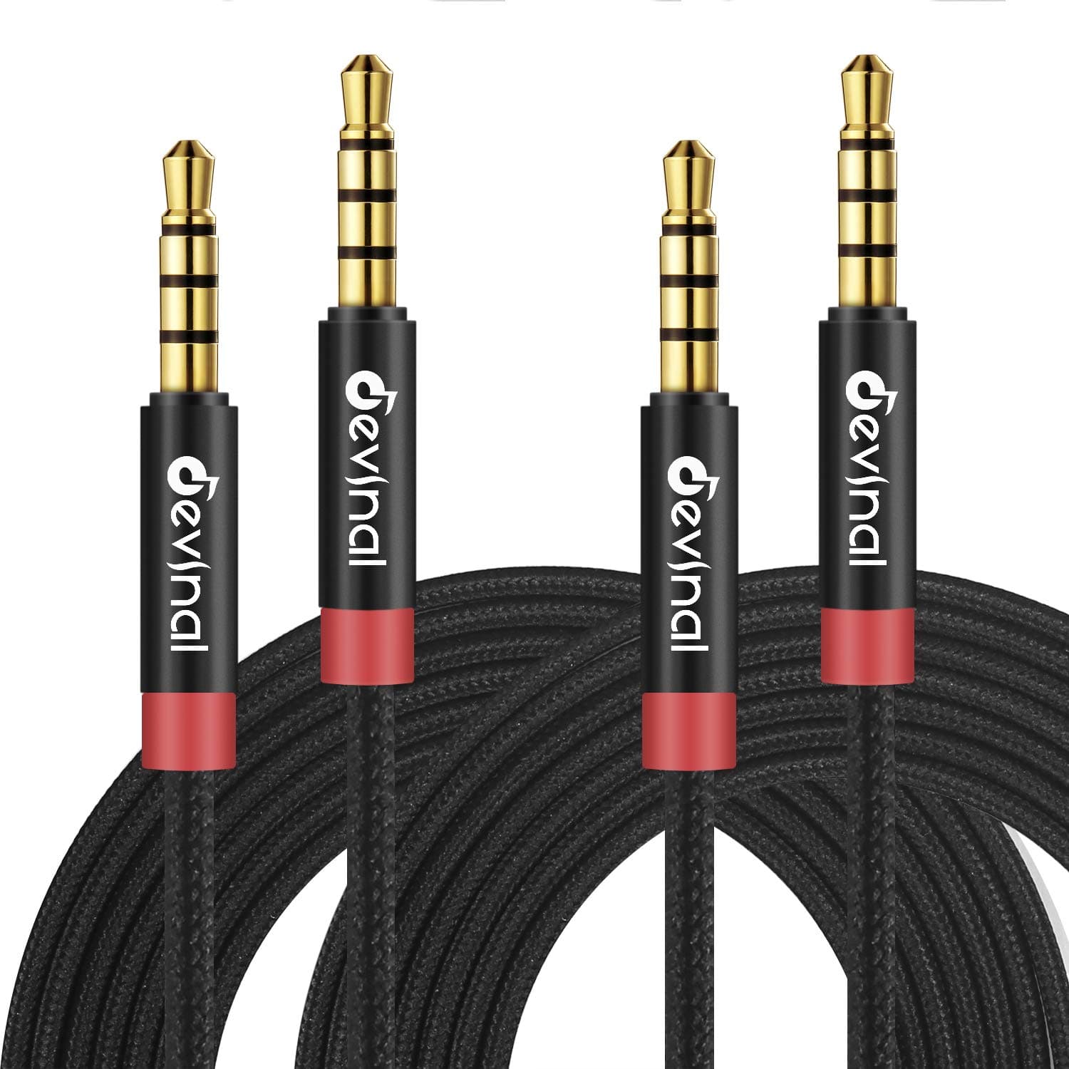 Devinal 2-Pack 3.3FT/1M 3.5mm TRRS Aux Cable, 4 Pole Nylon Braided Stereo Male to Male Audio Cord with Universal Compatibility for Smartphones/Tablets/Speakers