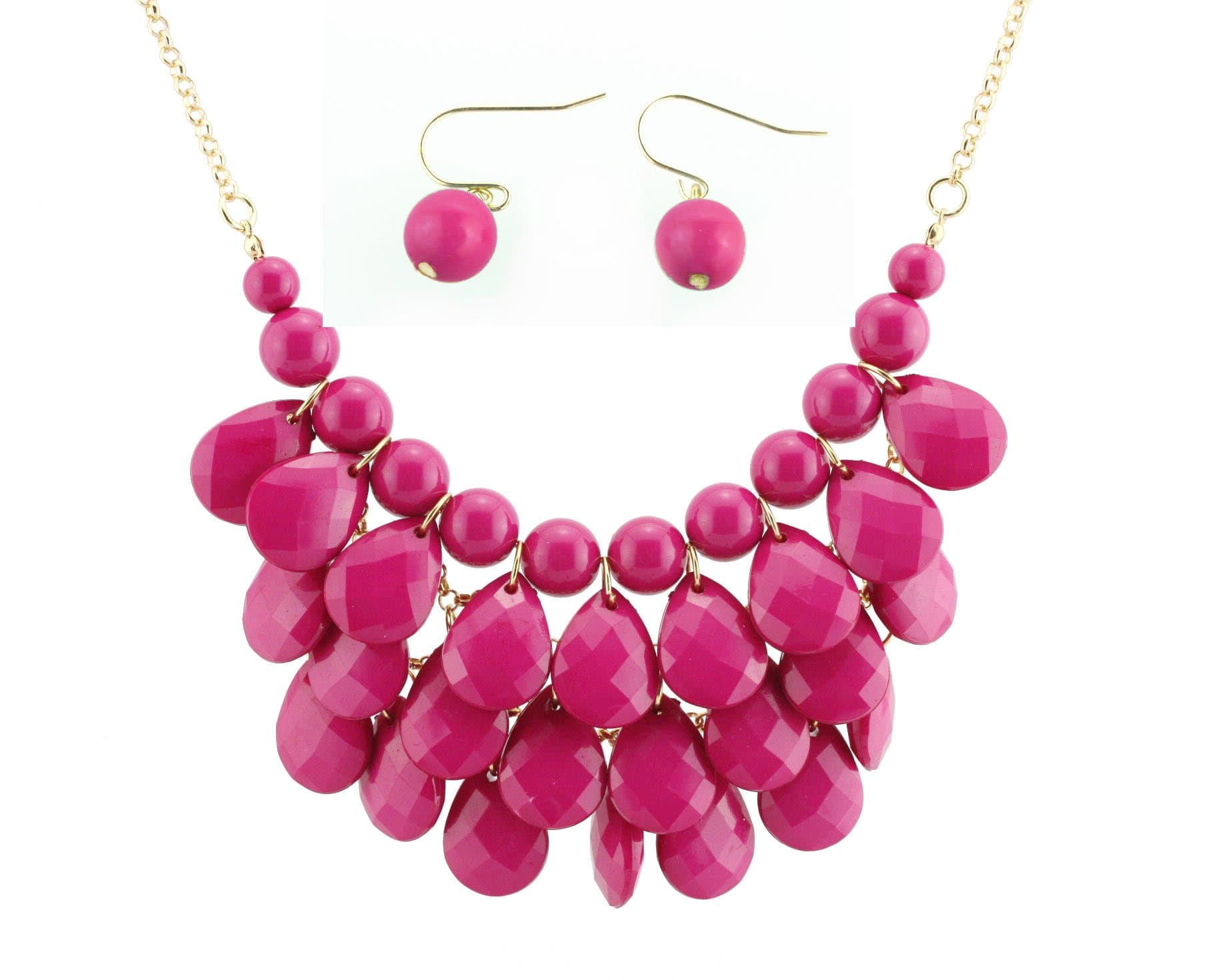 Bib Bubble Statement Necklace & Earrings Jewelry Set Inspired. - Fashion Jewelry - Hot Pink