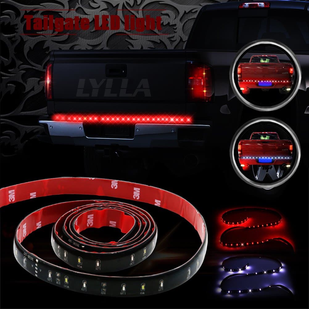 LYLLA Red/White Flexible 5-Function LED Strip Tailgate Bar Brake Signal Light for Pickup Truck SUV (49 inch)