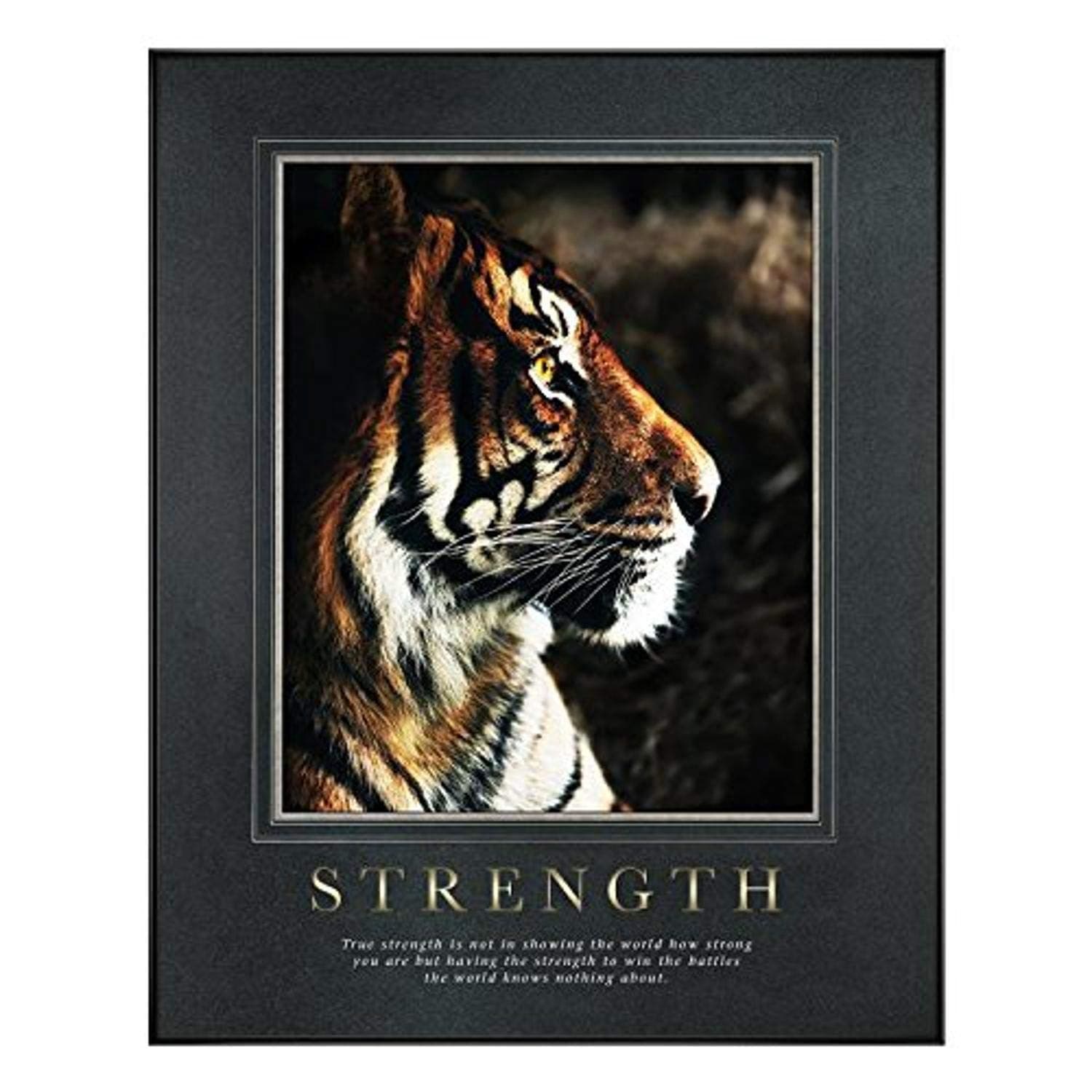 Successories 732449 Strength Tiger Motivational Poster with Black Aluminum Frame in 0.25", Gunmetal Mats & Foil Stamping