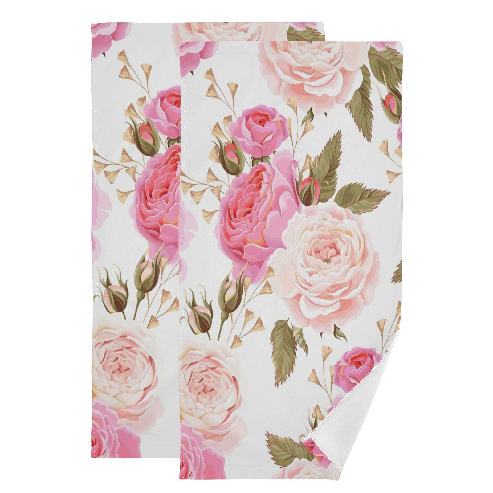 susiyo Beautiful Floral Pink Roses Hand Towels Set of 2 Luxury Print Decorative Bathroom Towels Super Soft Highly Absorbent Multipurpose Towels for Yoga Gym Spa Hotel Bathroom Kitchen 28x14 Inch