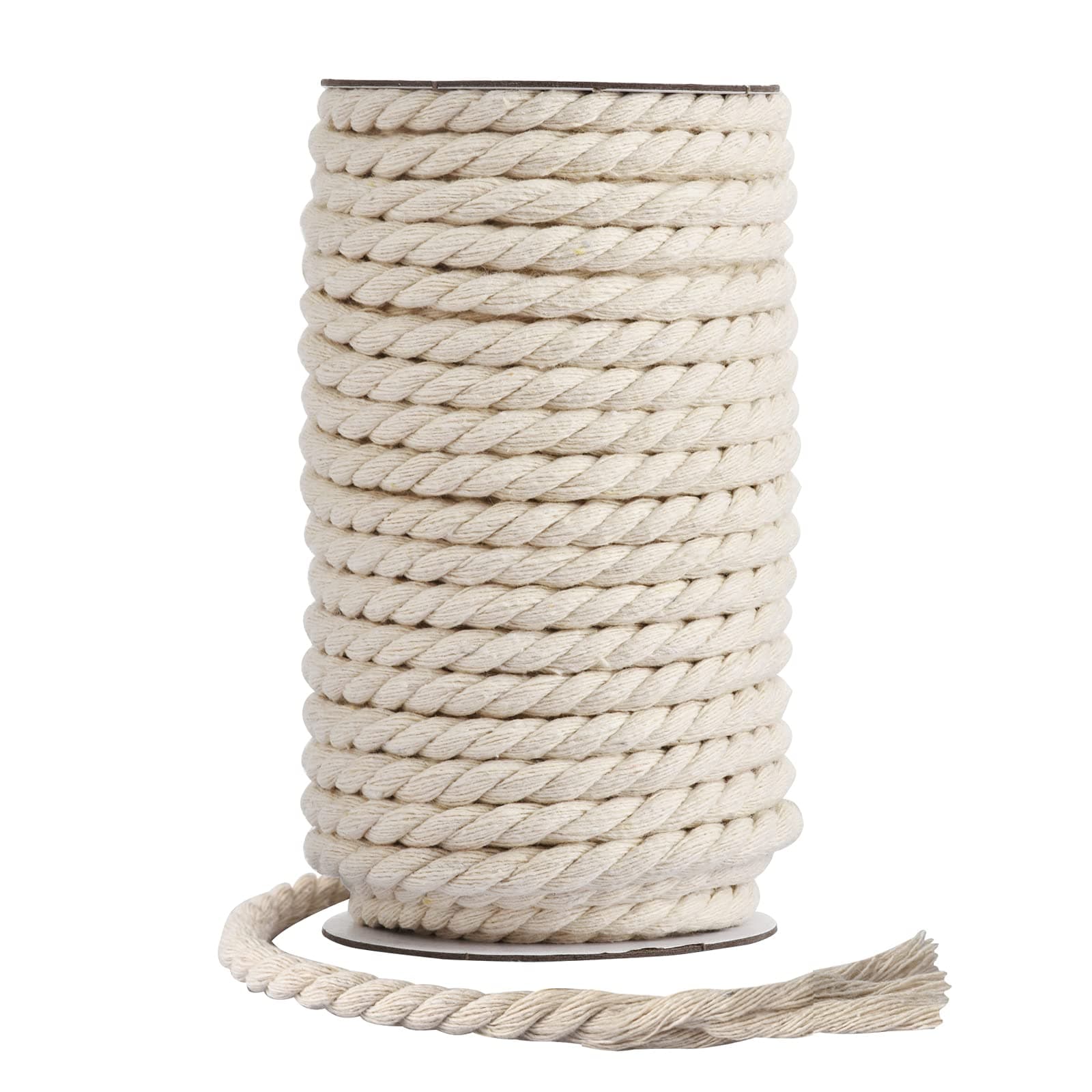 Cotton Cord 8mm x 20 Yards - Natural Unbleached Macrame Rope - 3 Strand Twisted Cotton Rope for Wall Hanging,DIY Craft Making,Plant Hangers,Knotting Decorative Projects (White)