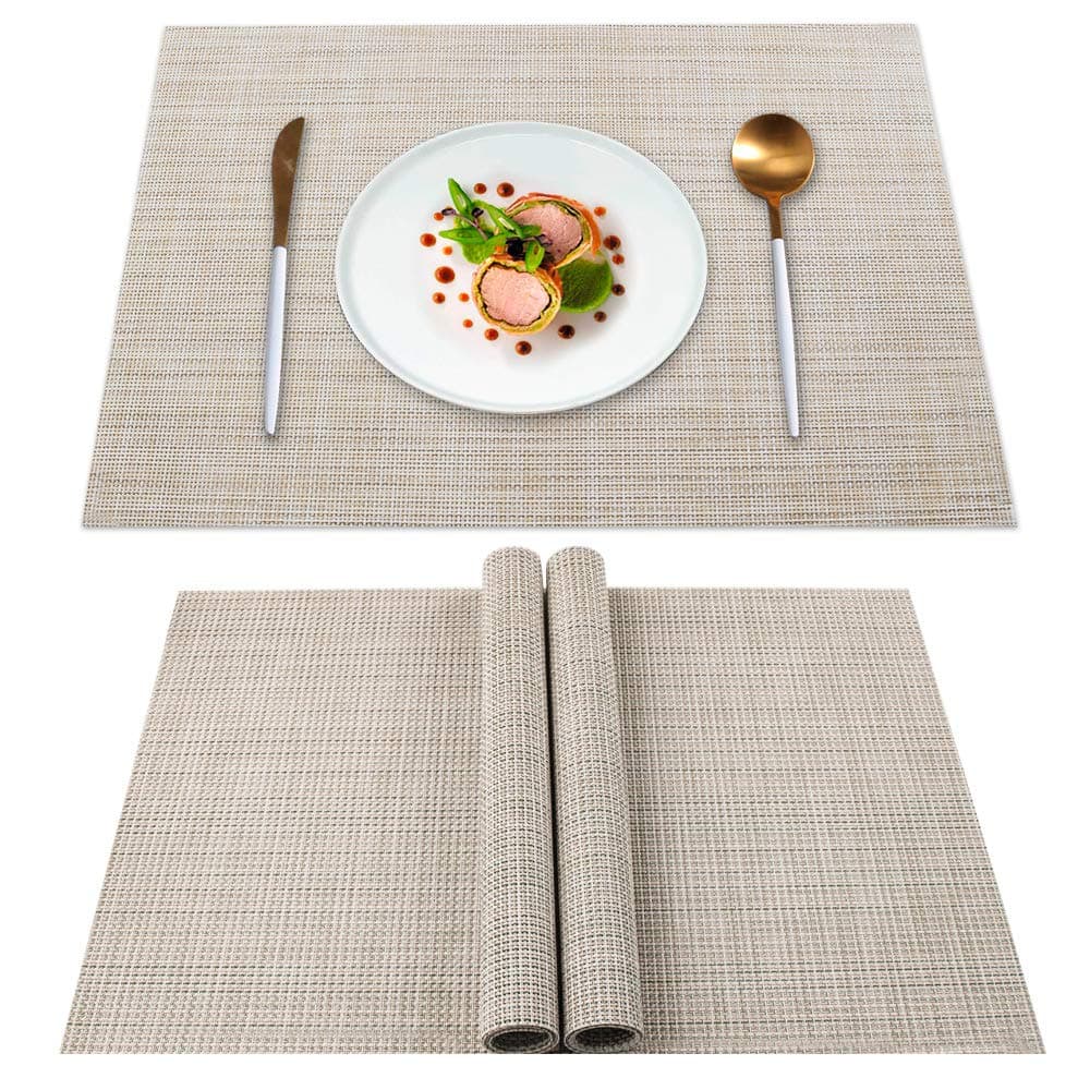 Placemats Set of 4, Heat Insulation & Stain Resistant Washable Place Mats 45x30cm, Durable Non-Slip Kitchen Table Mats Placemat for Dining Table Beige