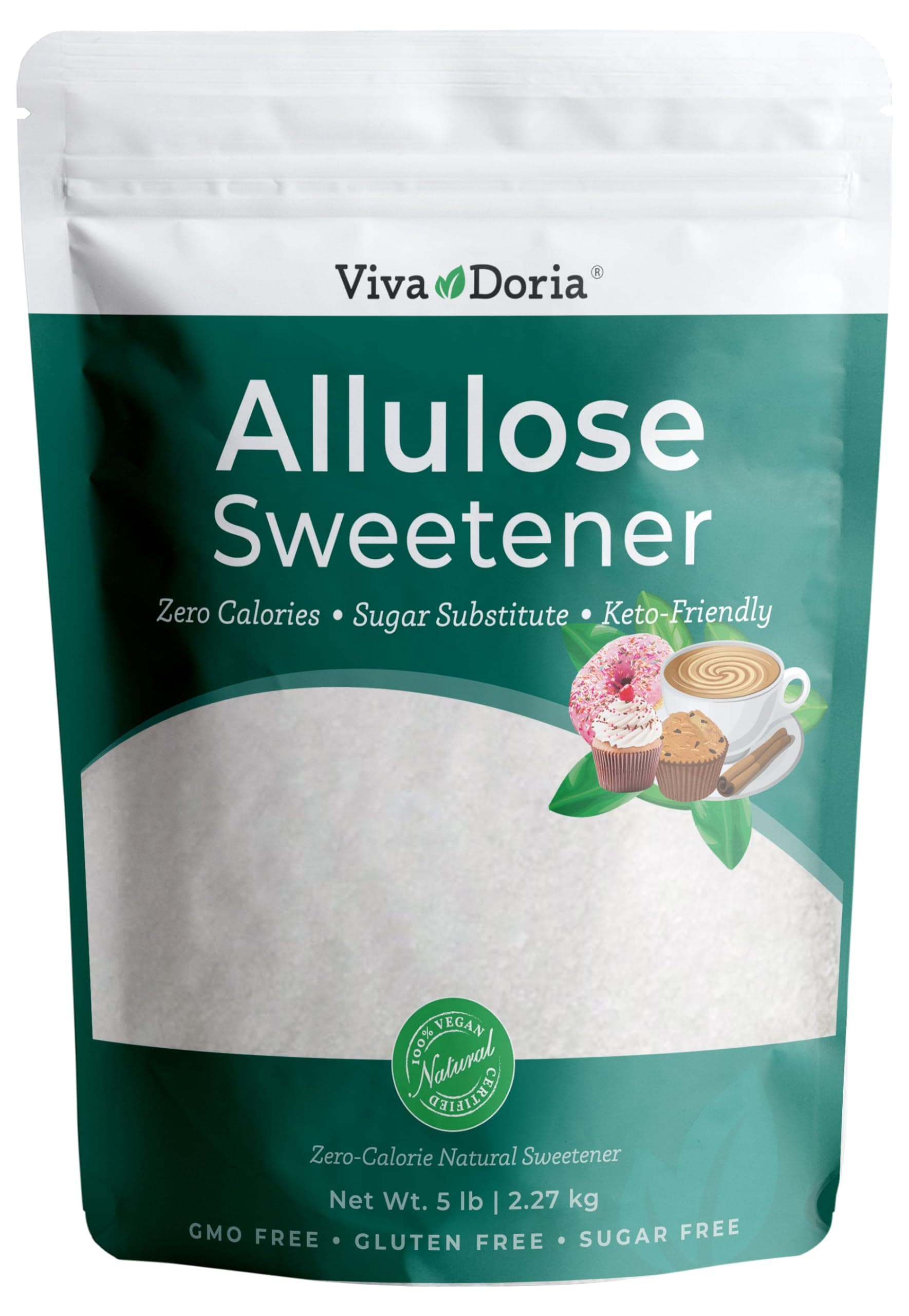 Viva Doria Allulose Sweetener, 5 lb (2.27 kg) | Zero Calorie Sugar Substitute | Great for Coffee, Tea, Cooking and Baking | Keto Friendly | Non-Erythritol, GMO Free, Gluten Free & Vegan Sweetener