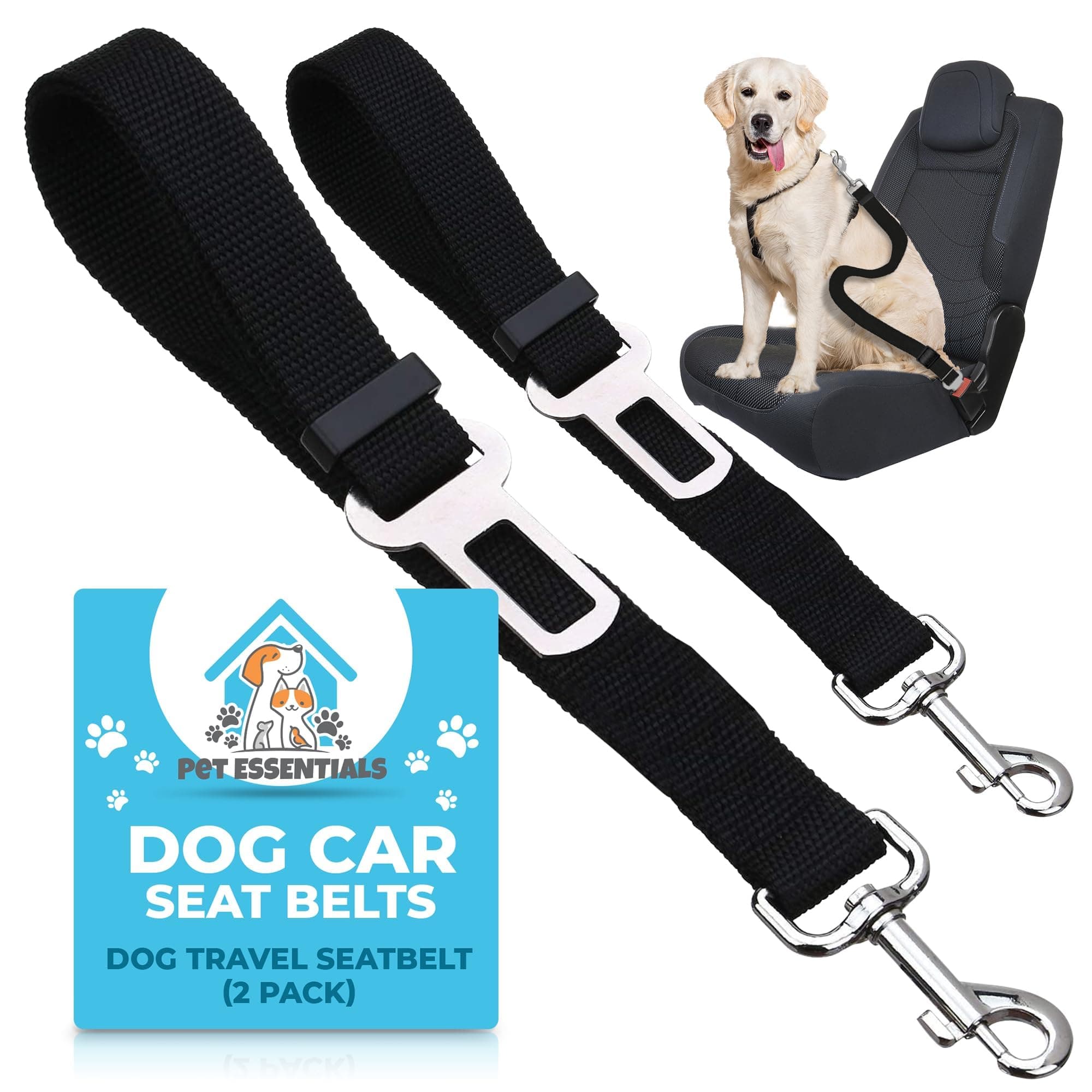 SOL 2pk Dog Seat Belts For Cars UK, 70cm Adjustable Seatbelt Harness Strap for Dogs, Durable Nylon with Secure Clip-On Design, Car Harness for Dogs UK, Snug Fit for Any Breed Size, Easy to Install