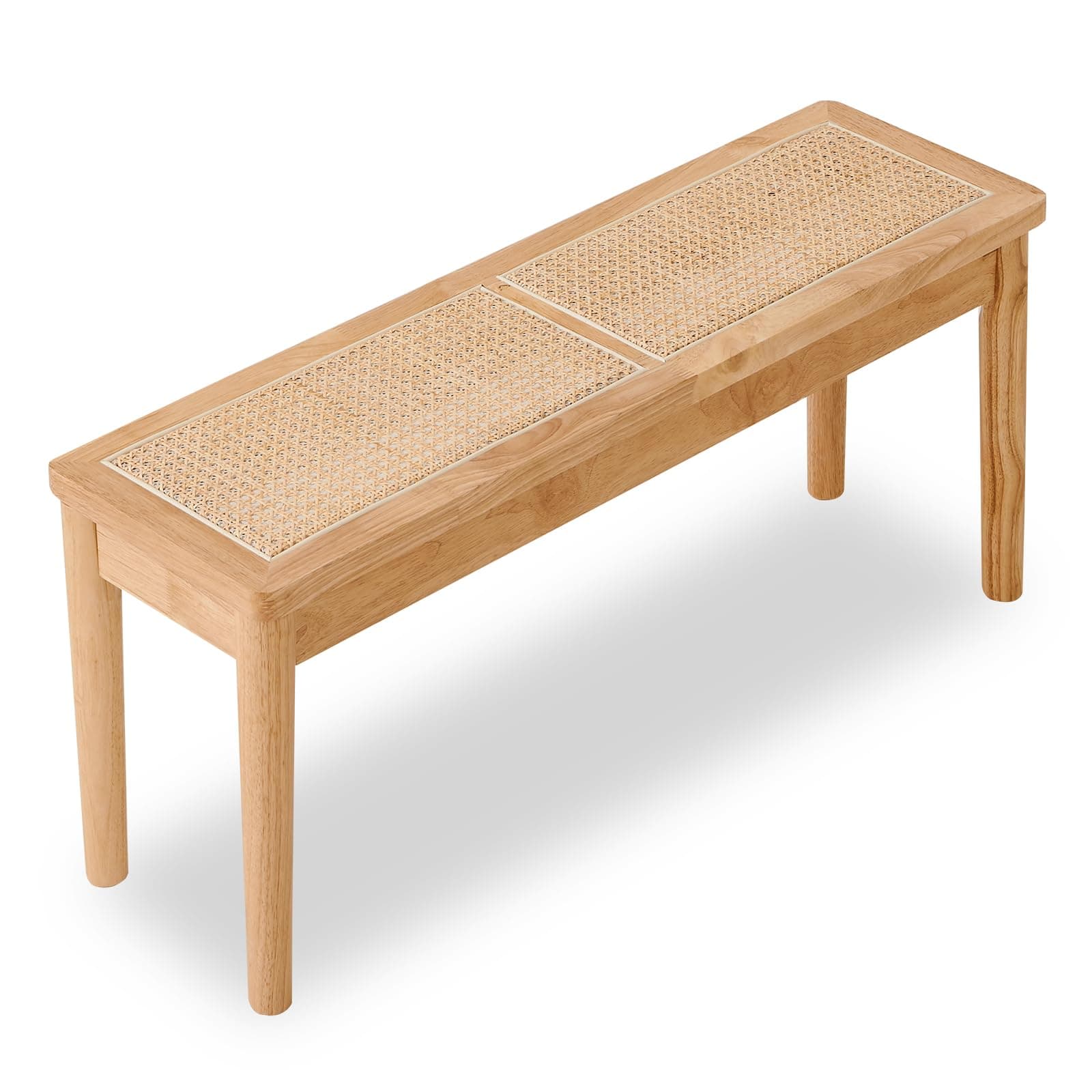 40" Wooden Dining Bench with Hand Woven Rattan Seat,Solid Wood Bench for Entryway,Living Room,Kitchen and Bedroom(Nature Wood,18" H