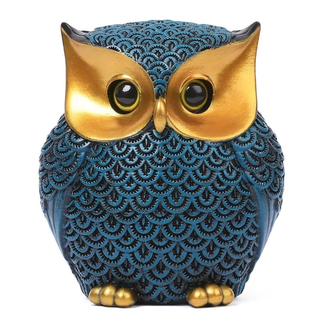 Owl Statue Home Decor Accents Small Decor Items for Shelf Owl Figurines Home Decorations for Living Room Office Bedroom, Gifts for Owl Lover (Blue)