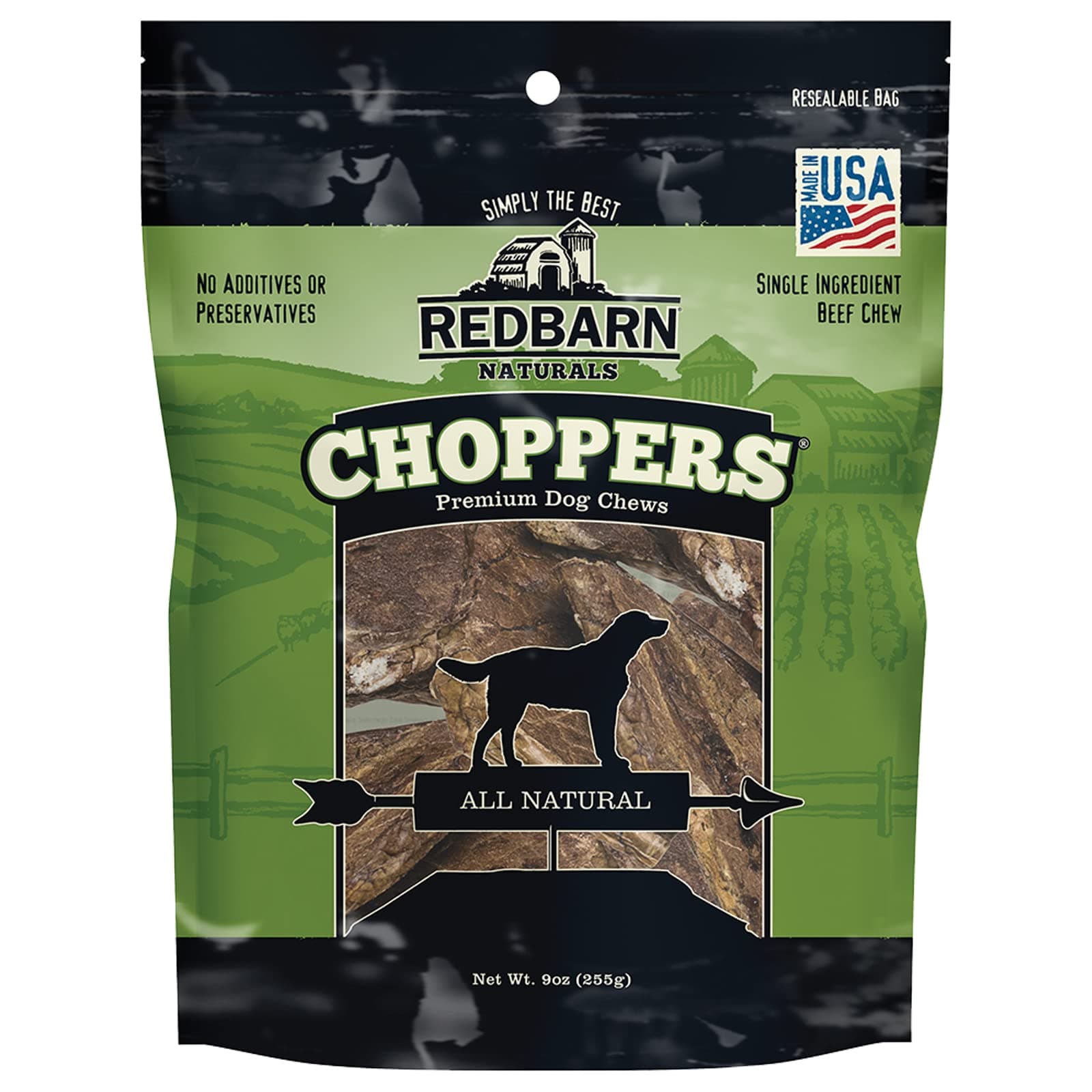 Redbarn Pet Products Choppers Beef Lung Dog Chews, Natural, Made in USA, High-Protein Low-Fat, Grain-Free, Single Ingredient for All Dog Sizes - 9 oz Bag, Pack of 8