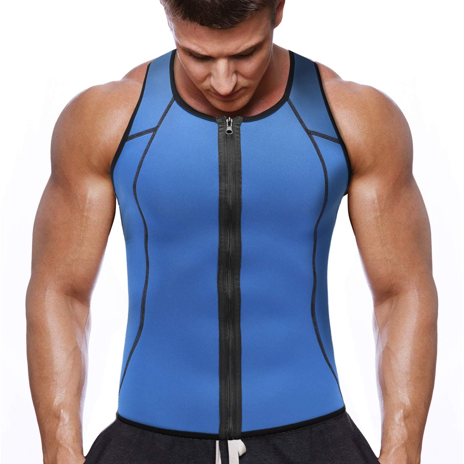 Neoprene Sweat Vest Men with Zipper for Weightloss, Waist Trainer Hot Corset Compression Sweat Vest Body Shaper, Zipper Slimming Tank Top Workout Shirt