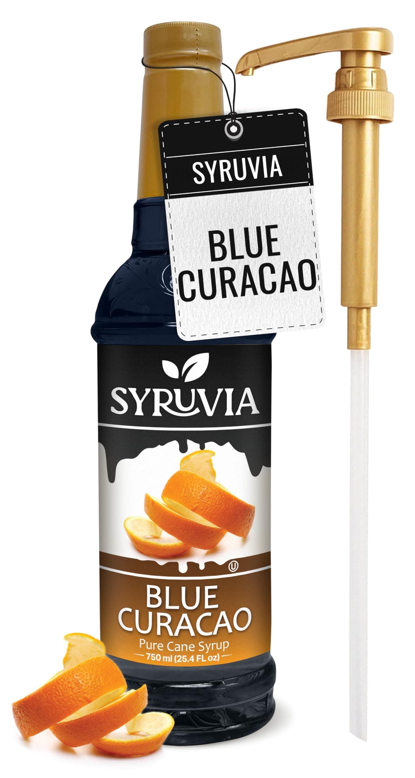 Syruvia Blue Curacao Syrup, Flavored Syrup for Cocktails, Drinks, Lemonades, Iced Teas, and Desserts – 25.4 fl oz, With Pump