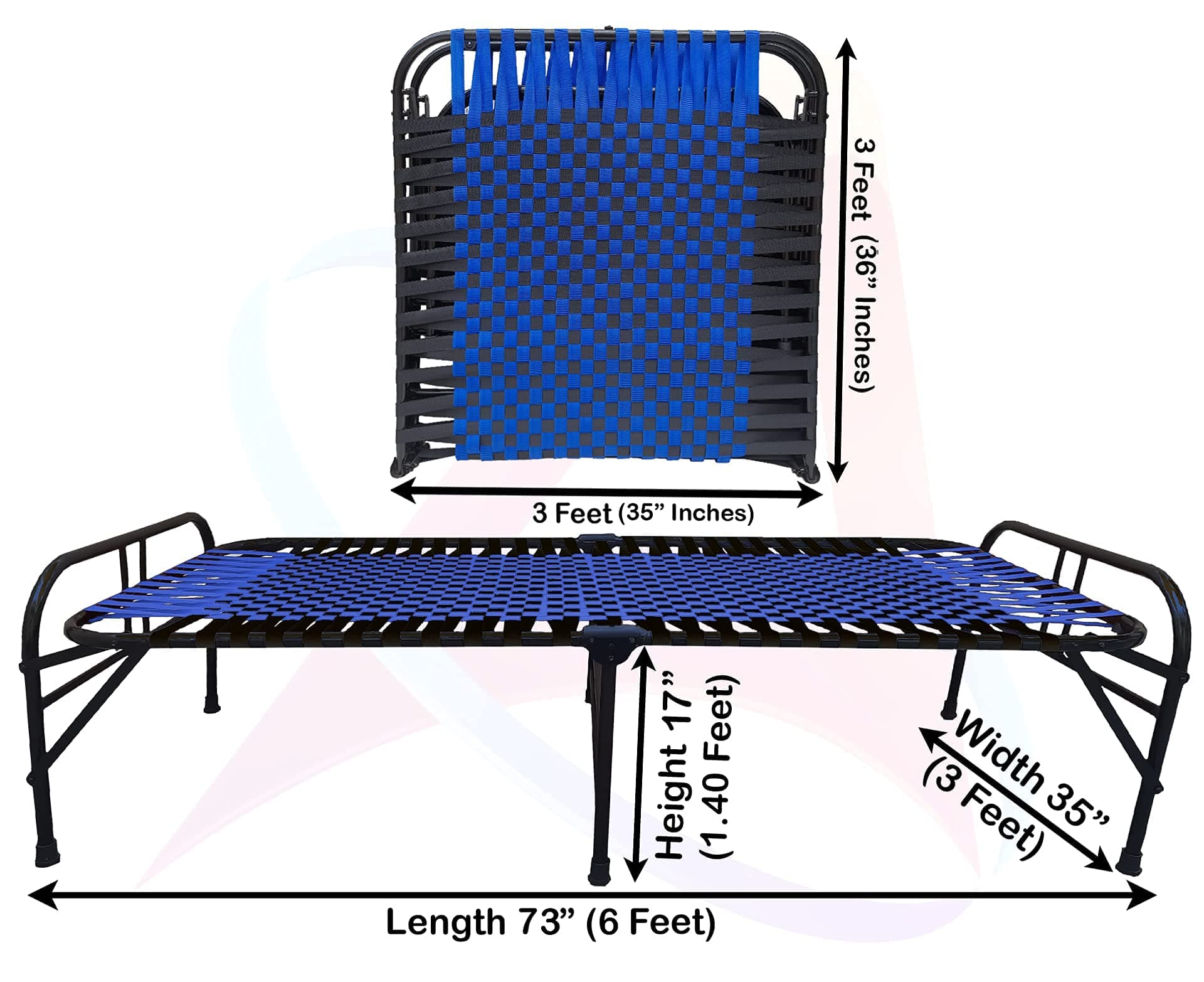 ARTEMIST Single Metal Folding Bed Heavy Duty Portable Foldable Bed Frame/khat Cot for Sleeping Sturdy Metal Bed Frame Space Saving Design 3X6 feet (Blue&Black)(Painted)