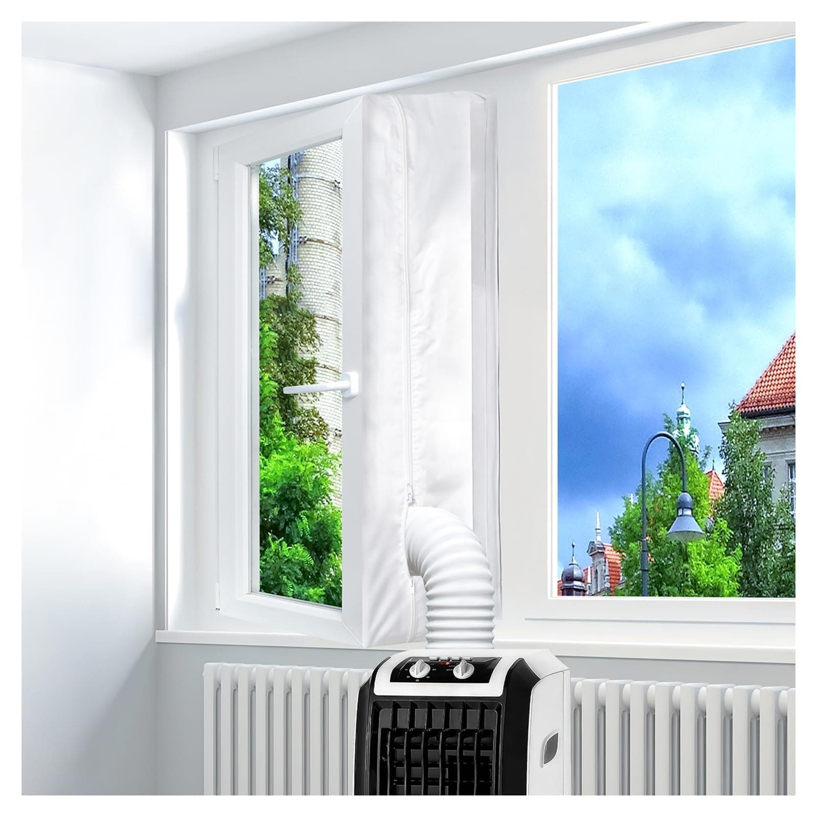 AUGOLA AC Window Seal Unit for Portable Air Conditioner And Tumble Dryer, Hot Air Stop Kit for All Mobile Air Conditioning, Air Exchange Guards with Zip and Strong Hook&Loop Fastener(400CM/157in)