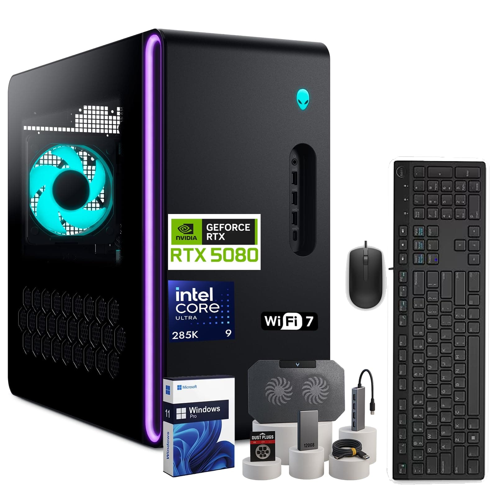 Alienware Aurora R16 Gaming Desktop PC - NVIDIA RTX 5080, 16GB GDDR7 Graphics, Intel 24-Core Ultra 9 285K, WiFi 7, Win 11 Pro, 1000W Liquid Cooled, w/Accessories(32GB RAM, 1TB SSD, 2TB HDD)