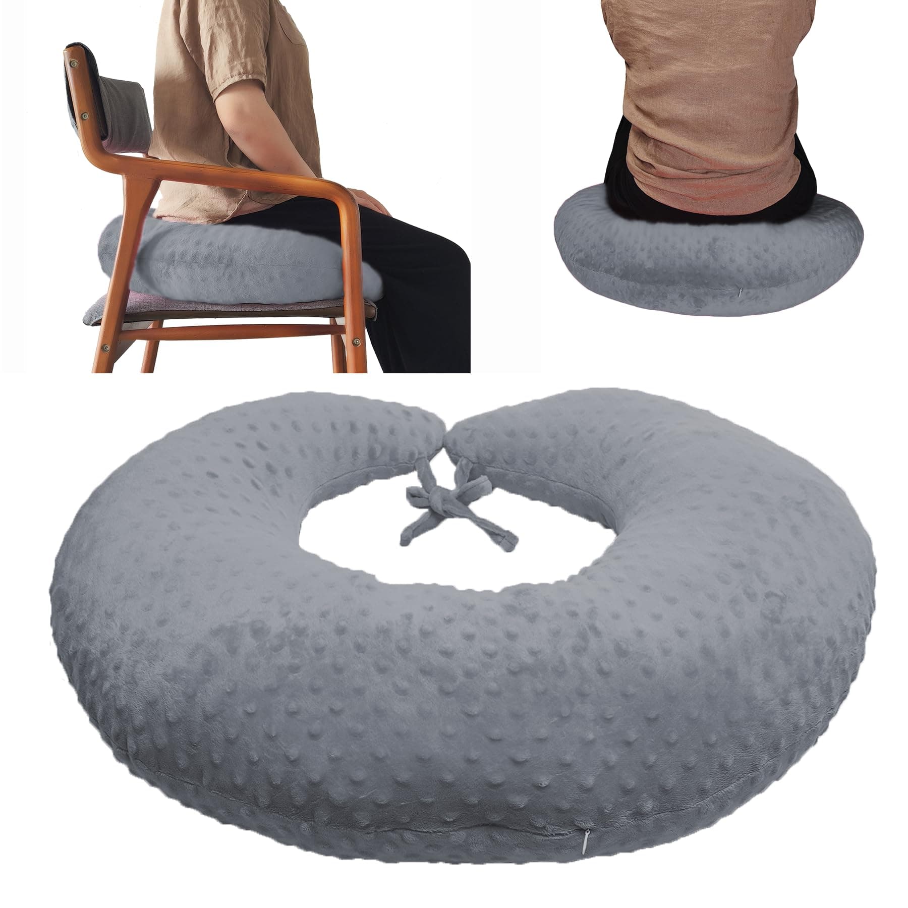 BBL Pillow After Surgery for Butt Sleeping, Brazilian Butt Lift Pillow Post Surgery Recovery for Sitting Sleeping Driving Donut Pillow for Woman Lumbar Back Cushion Seat Foam (Grey)