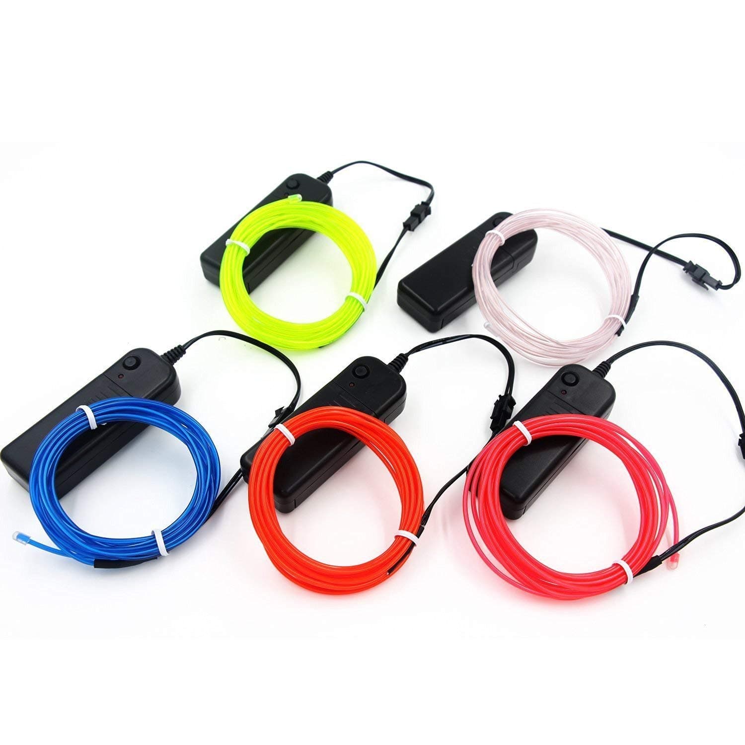 EL Wire Kit 5pcs 3m Battery Powered Rope Light (Blue, Green, Red, Yellow,Pink)