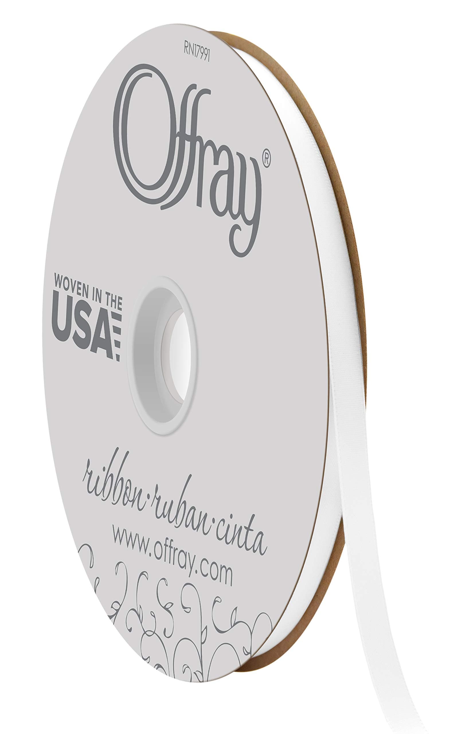 Offray 3/8" Wide Double Face Satin Ribbon, 100 Yards, White