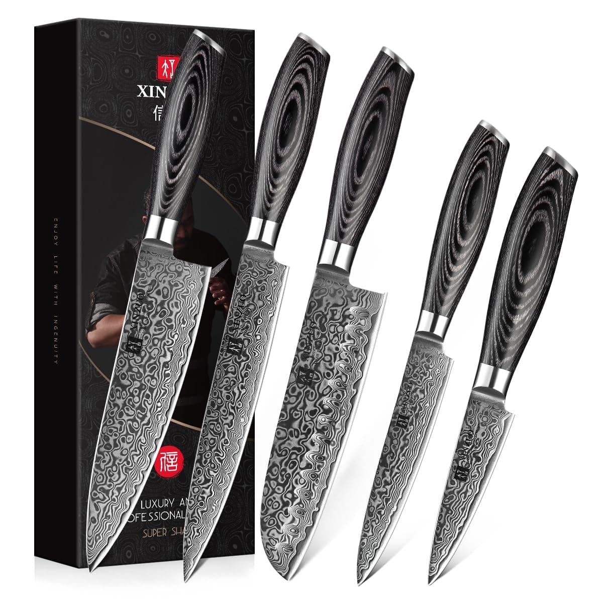 5 PCS Knife Set, 67 Layers Damascus Steel, Pakka Wood Handle (B20-A5)