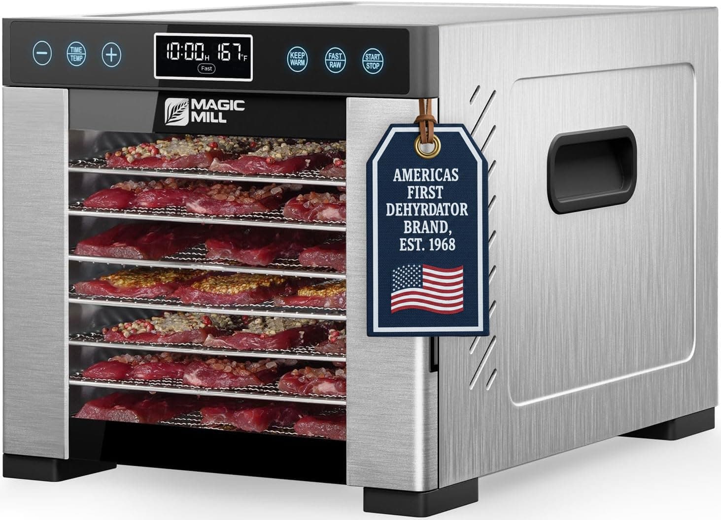 Pro Food Dehydrator Machine | Powerful 600W Rear Fan Even-Drying System | 7 Full-Size Stainless Steel Trays | 95°-176° Temperature Control, 48H Timer, Keep Warm + Auto Shutoff | ETL Listed