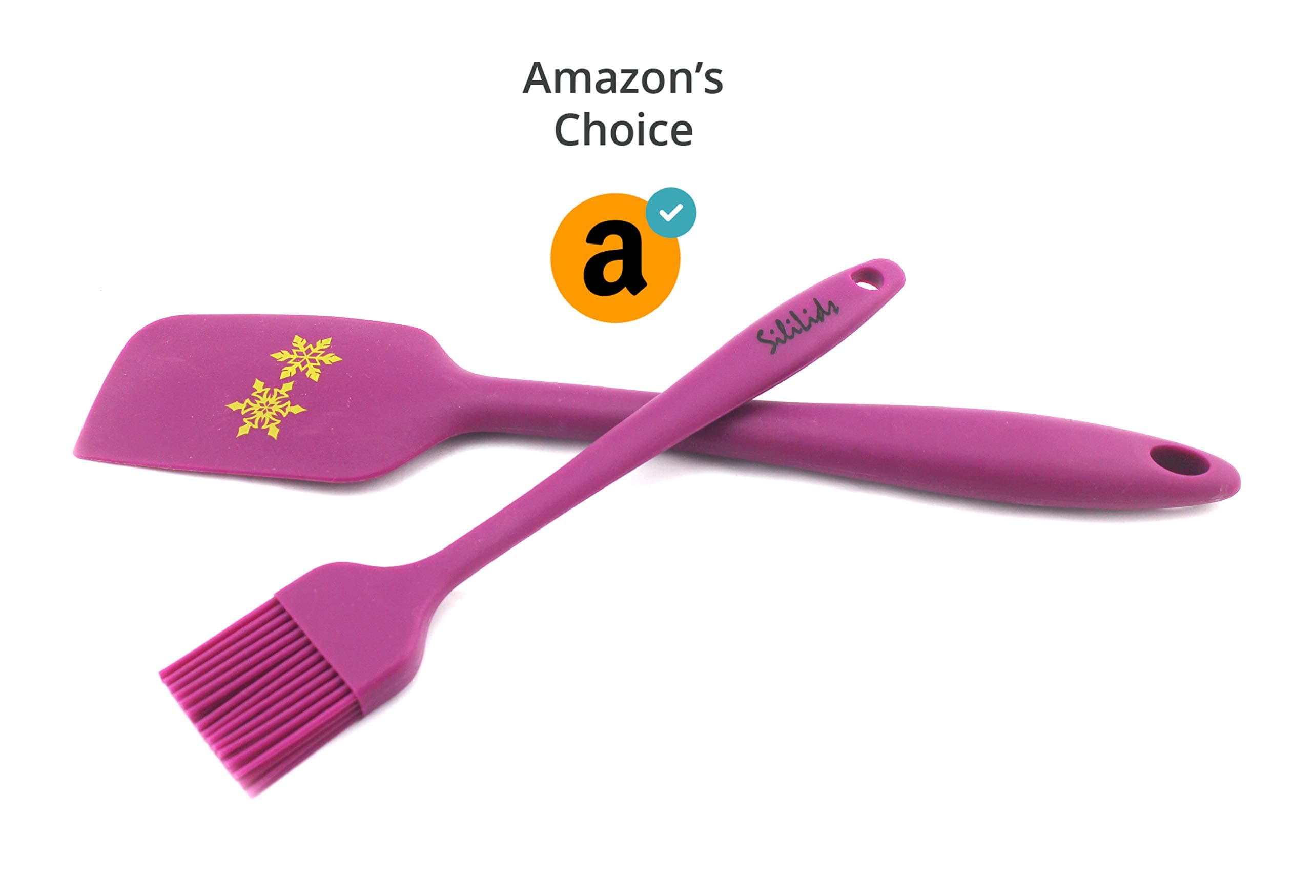 Sililids Mandala Spatula and Bonus Basting Brush. Purple and Gold. Single Construction. Steel Framed and Ergonomic. FDA Approved Silicone. BPA Free, Recyclable Alternative to plastic.