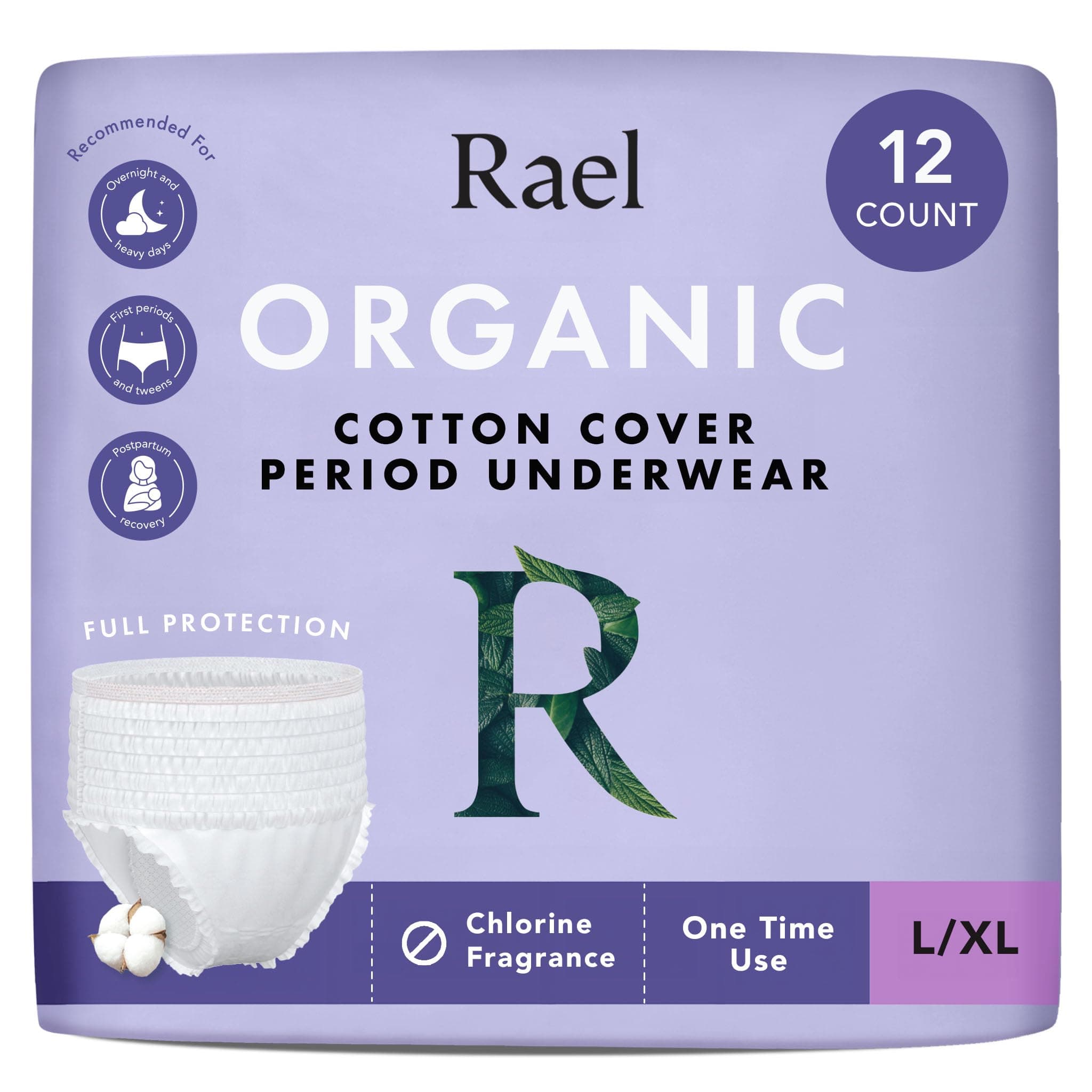 Rael Disposable Underwear for Women, Organic Cotton Cover - Incontinence Pads, Postpartum Essentials, Disposable Underwear, Unscented, Maximum Coverage (Size L-XL, 8 Count)